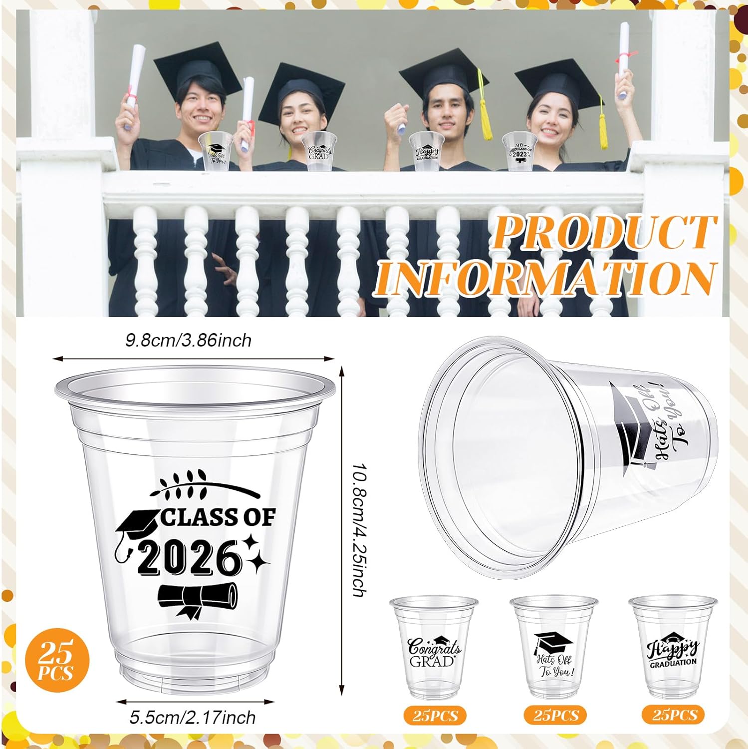 Eaasty 100 Pcs 12oz Graduation Cups 2026 Disposable Plastic Cups for Class of 2026 Graduation Party Congrats Grad Elegant Party Supplies Tableware Decorations (Clear)