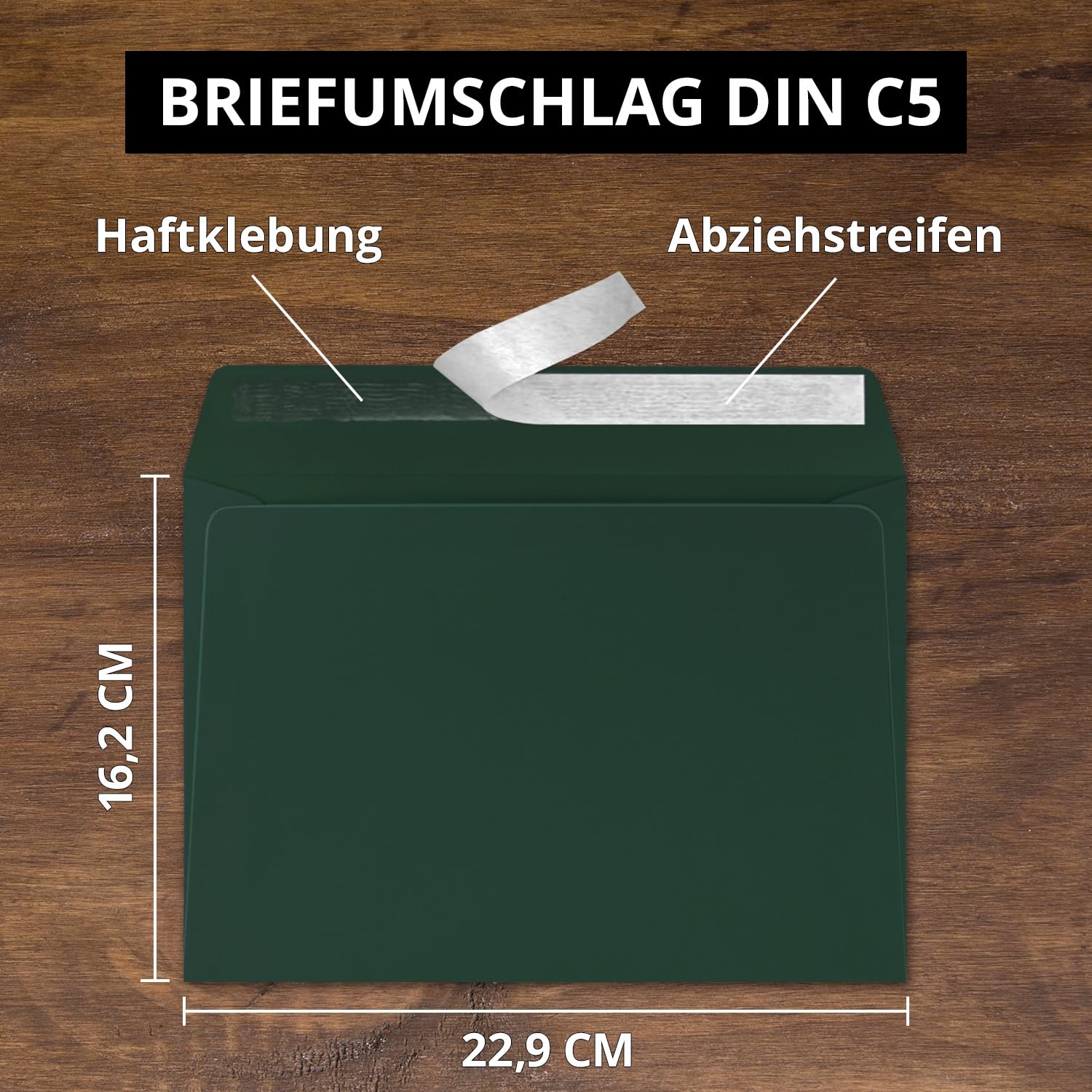 100x Briefumschläge DIN C5 Kieferngrün (Grün) - 16,2 x 22,9 cm - Haftklebung - Edle Kuverts für große Einladungen und Karten zum Geburtstag oder Hochzeit