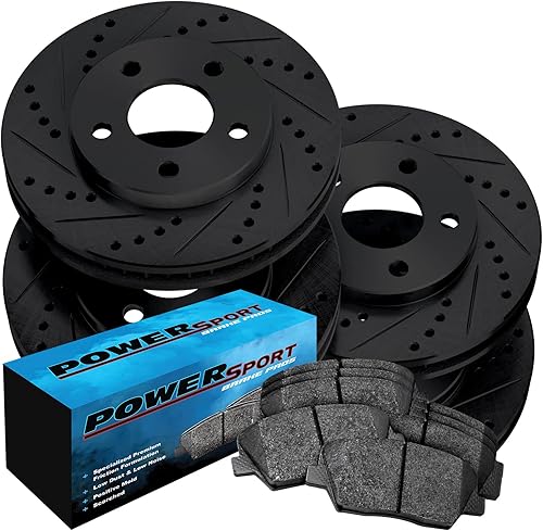 Miniatura 1 de PowerSport - Kit de frenos y rotores delanteros y traseros  Pastillas de freno delanteras y traseras, rotores de freno y pastillas de freno de