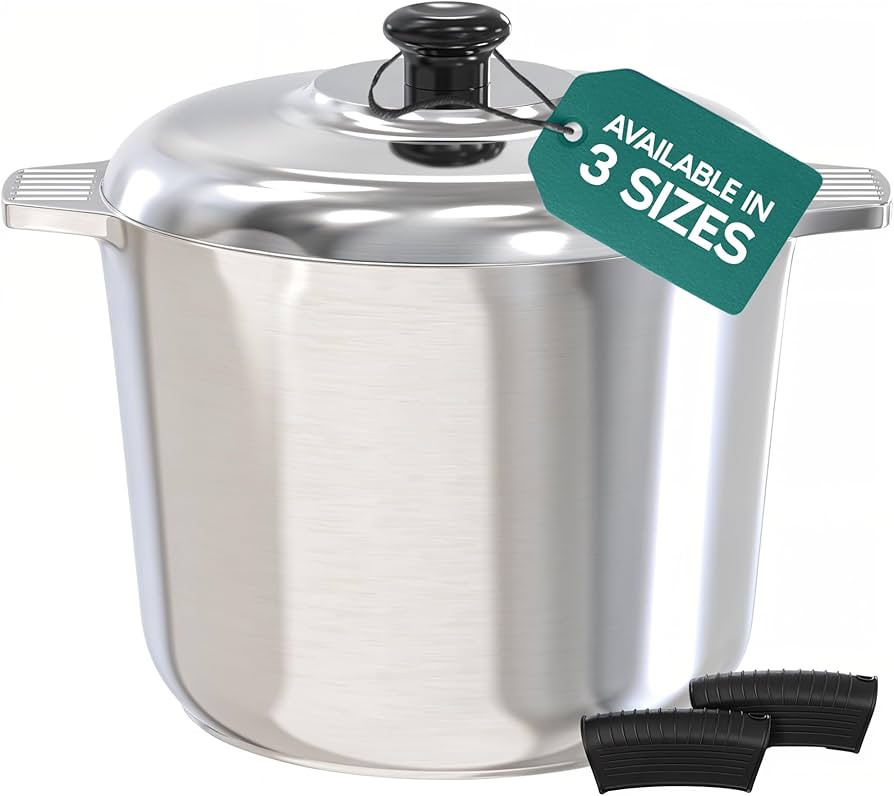 10 Quart Cast Aluminum Stock Pot with Lid - Durable & Lightweight Soup Pot with Even Heat Distribution & Retention - Professional Cookware Stockpot with Silicone Handle Covers