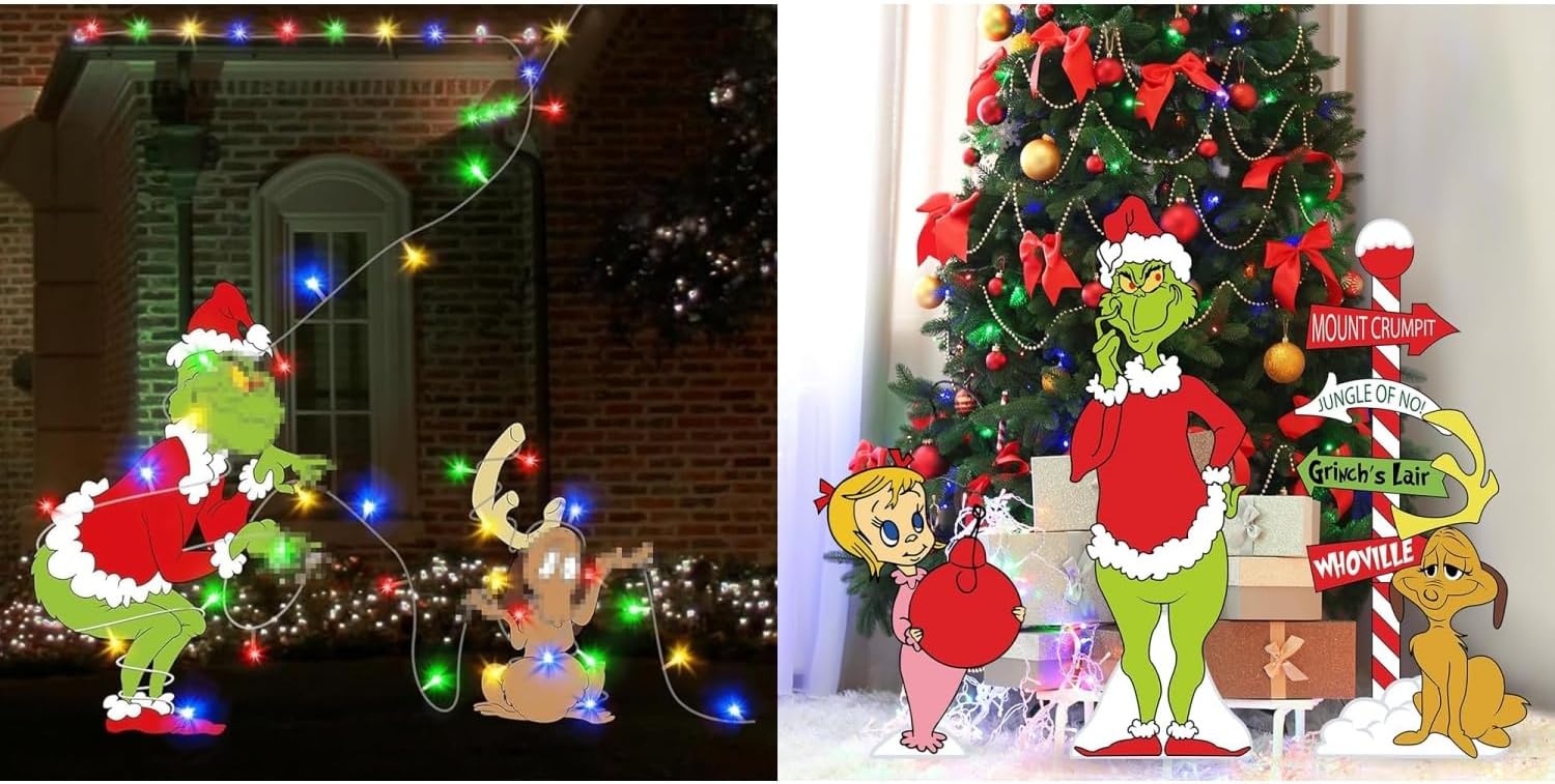 Green Couple Gnome Christmas Yard Signs with Yard Stakes