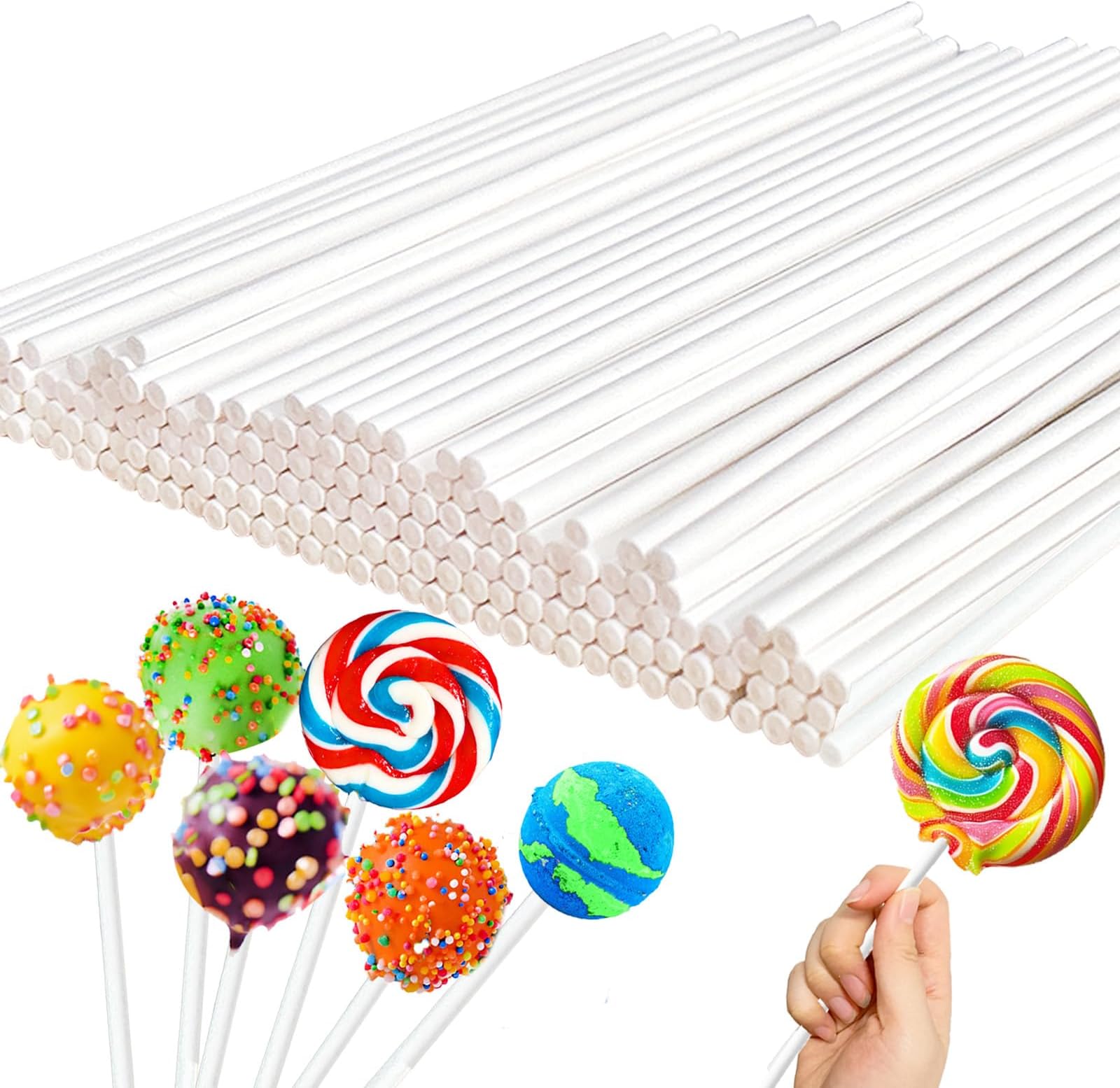100 Count 6 Inch White Lollipop Sticks,Paper Cake Pop Stick,Sucker Treat Sticks for Chocolate Cookies Donut Packaging Wedding Party Cupcake Toppers Supplies 3.5mm