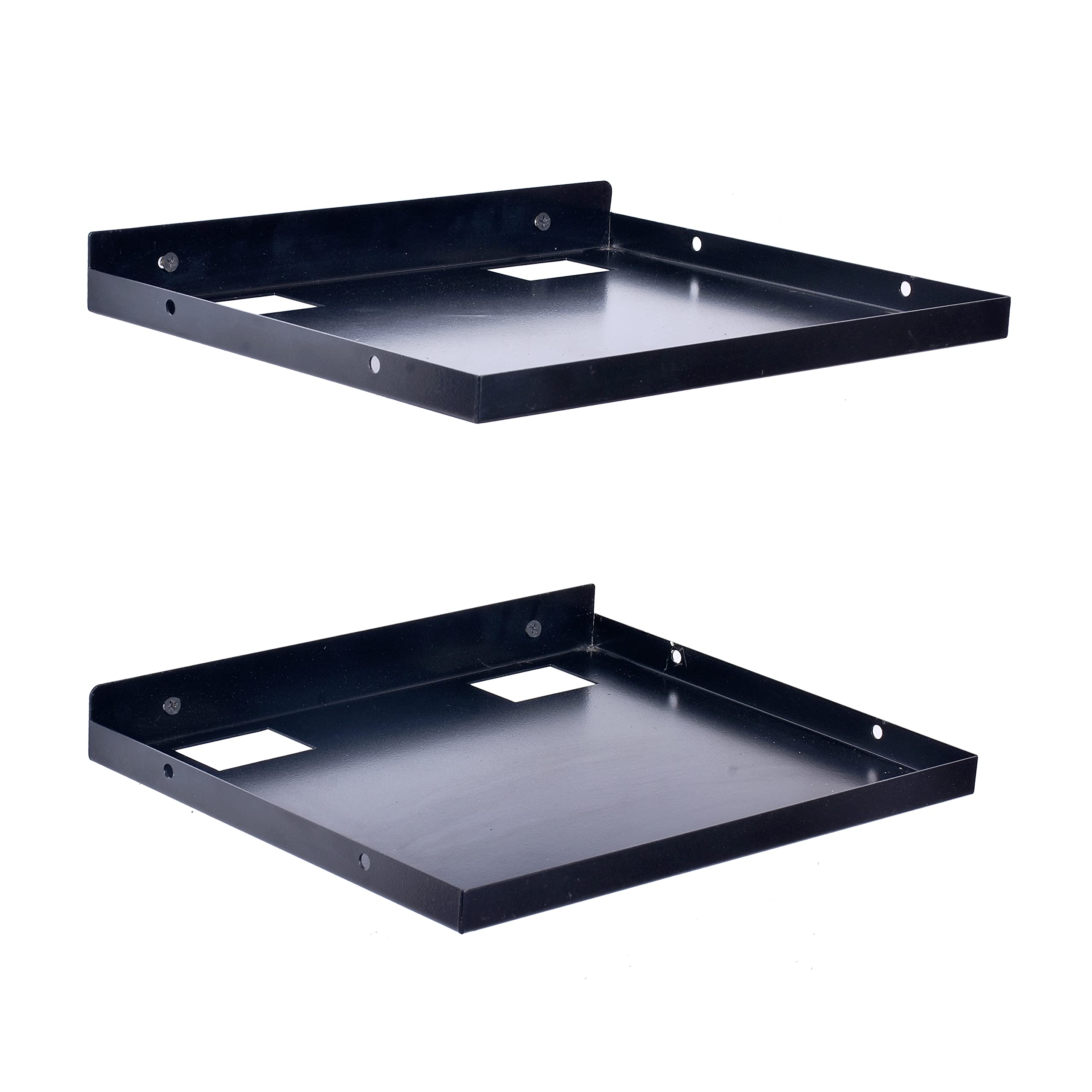 Metal Heavy Duty, Sturdy Design, Wall Mount Stand/Set Top Box/WiFi Router Stand, Tray Size-11"X 9" - Black (Set of 2)