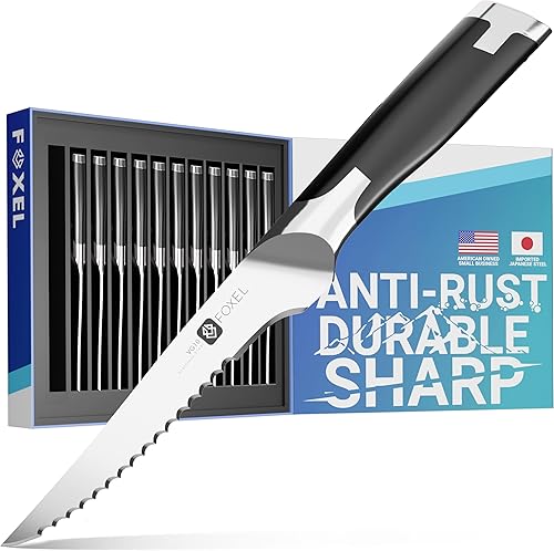 Miniatura 9 de FOXEL Juego de cuchillos de chef de 5 piezas acero inoxidable alemán ultra afilado de alto carbono, cuchillos de cocina profesionales, aptos para