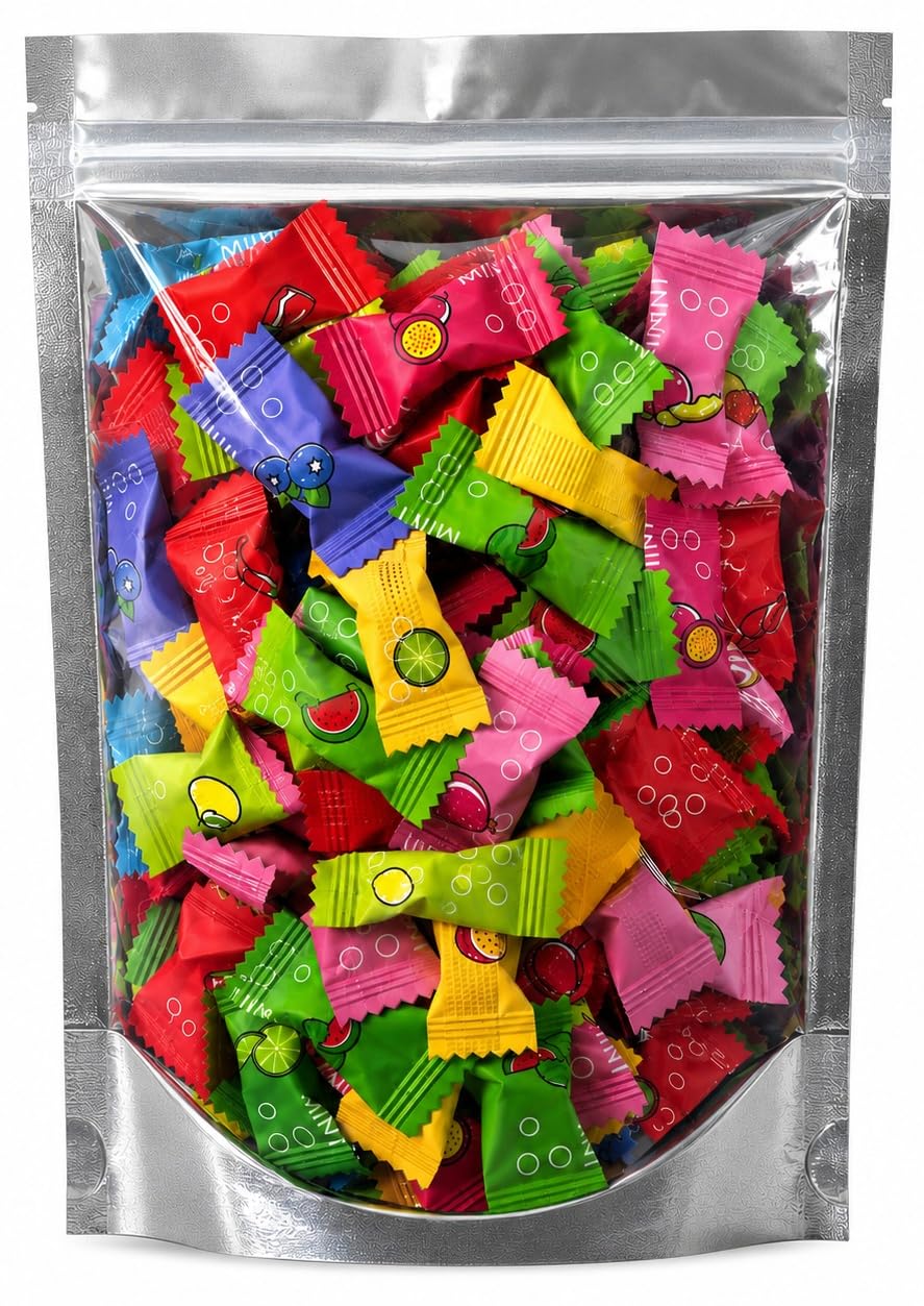 Sugar-Free Fruity Mints, 12 Assorted Fruit Flavors, 120g, 120+ Pieces, Hard Shell with Soft Center, Resealable Stand-Up Pouch
