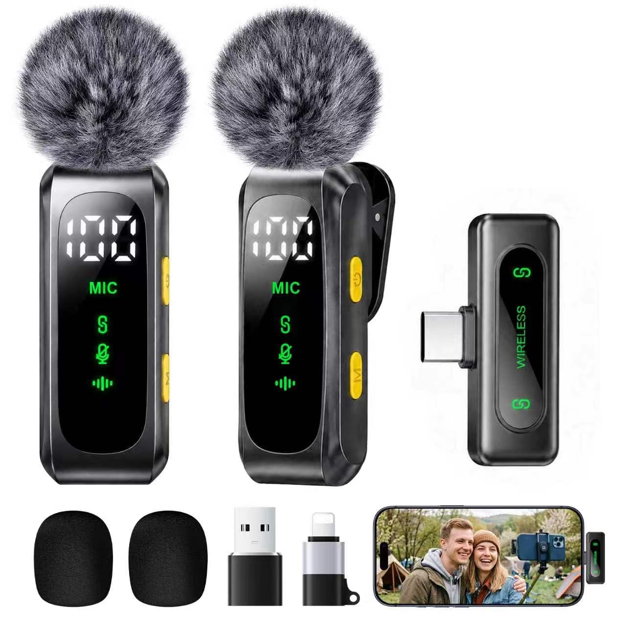 Micro Cravate Sans Fil Mini à Condensateur pour iPhone, Android et PC, Plug & Play avec Réduction du Bruit, Indicateur de Batterie et Bonnette Anti-Vent pour Vidéo, Streaming et Podcast (gris foncé)