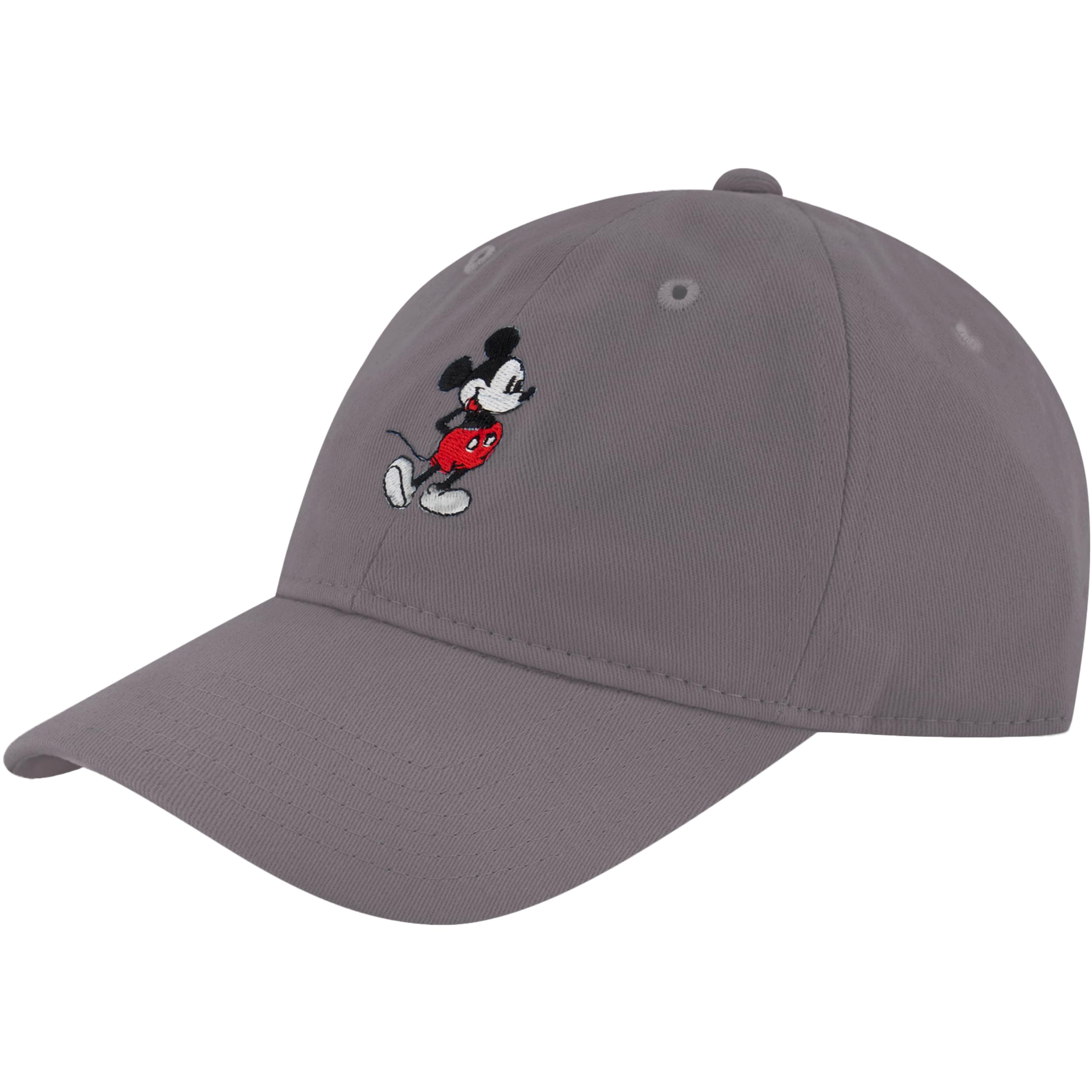 Concept One Disney Mickey Mouse Baseball Hat, Washed Twill Cotton Adjustable Dad Cap, Gray Washed, One Size