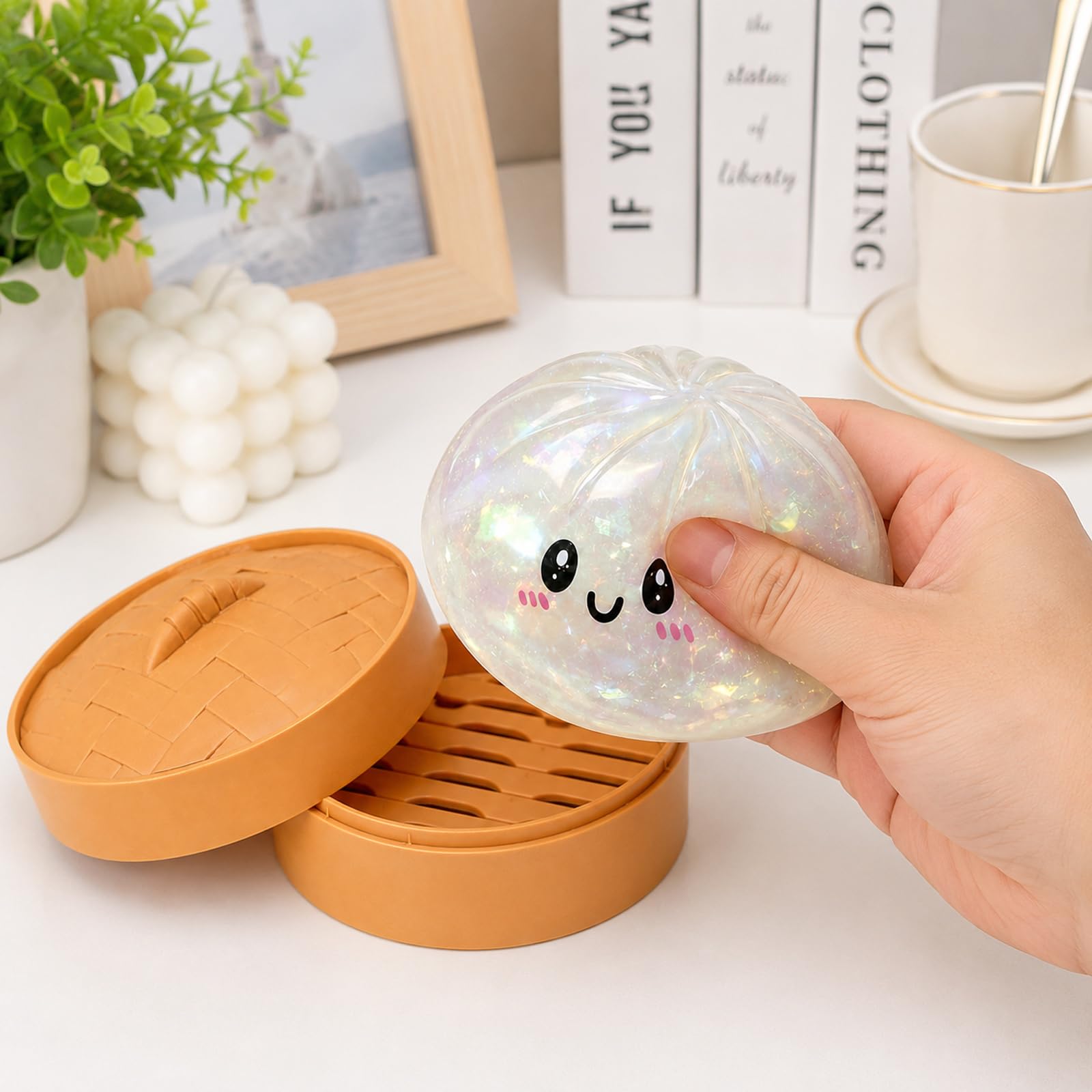 Dumpling Squishy biała, 8,5 cm Kawaii piłka antystresowa w amortyzatorze 10 cm, błyszczący Dumpling antystresowa zabawka dla dzieci, piłka antystresowa dla dziewcząt i chłopców, Bun Squishy
