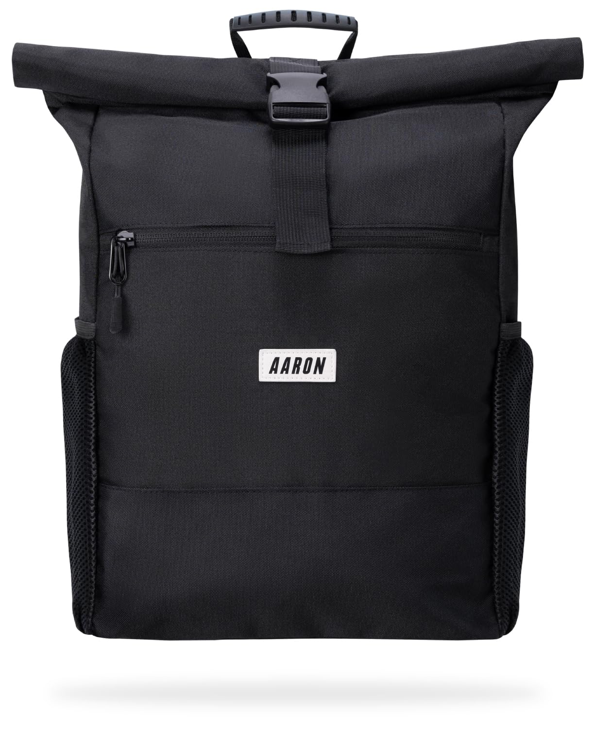 AARON Backpack for Men and Women, Beautiful and Practical, for University, Travel, Leisure, Job, Rolltop Backpack with Laptop Compartment and Anti-Theft Bag, Black and Flowers, Midnight Black, 18-26L
