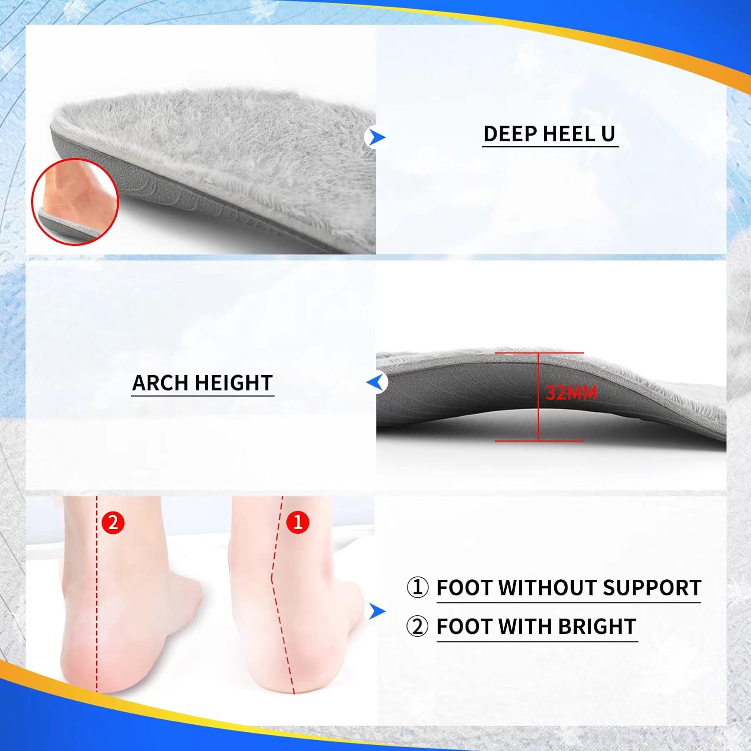 Winter Warm Inserts Comfortable Soft Fluffy Breathable Arch Support Men and Women Insoles