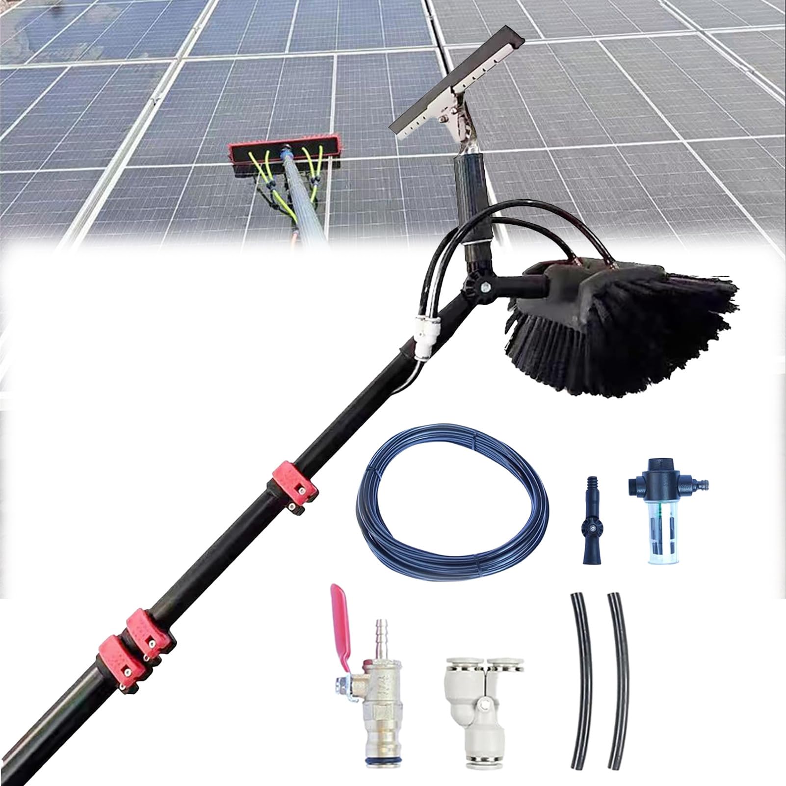 Cepillo Multiusos con Rociador De Agua Y Raspador Cepillo De Limpieza con Mango TelescóPico, Extensible para Paneles Solares Fotovoltaicos, Ventanas, Cepillo De Lavado De Coches 7.2m(23.6ft)