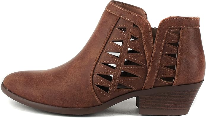 Soda CHANCE Womens Perforated Cut Out Stacked Block Heel Ankle Booties