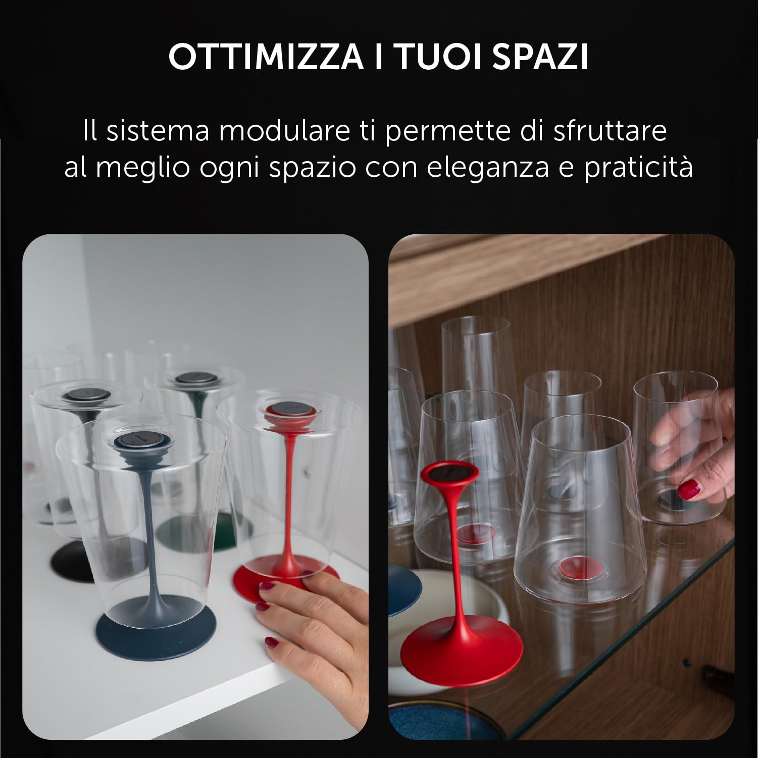 Trebonn SplitGlass Bicchieri Modulari Magnetici (Set 2 Flute) – Da Bicchiere a Calice in 1 Click – Salvaspazio, Lavabili in Lavastoviglie (Blue)
