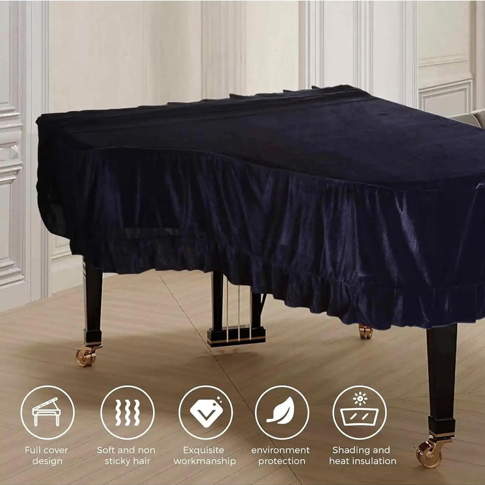 Flügel-Abdeckung, Leichte, Luxuriöse, Weiche Und Hochwertige Oberfläche Klavierabdeckung mit 88 Tasten Leicht zu Reinigen Flügelabdeckung,Blue-190-200cm