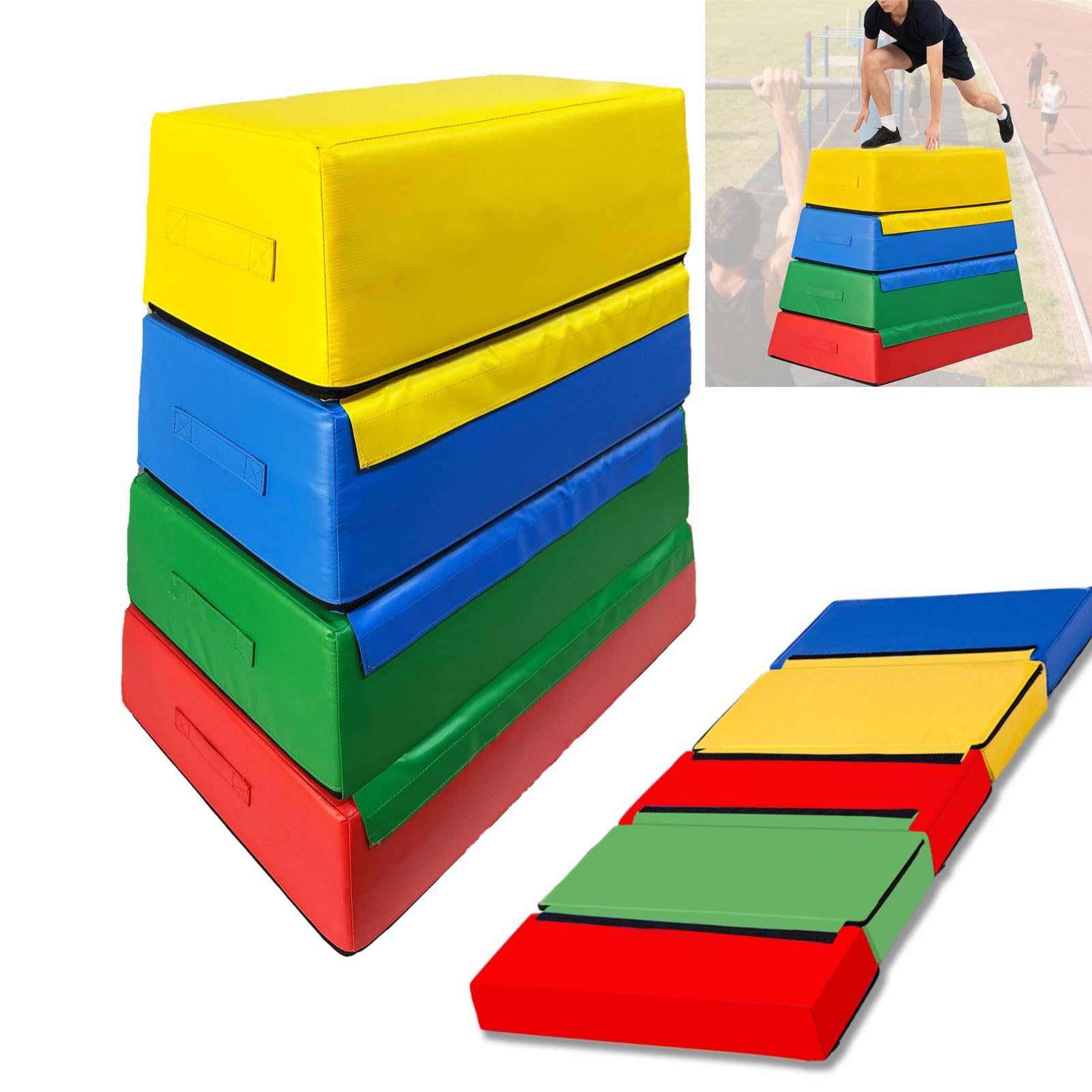 Box Pliometrico Morbido 4 in 1 Impilabile, Box da Salto con Altezza Regolabile Rivestimento Antiscivolo in PVC, Attrezzatura Sportiva per Bambini e Ragazzi 4-15 Anni(Size:90 * 60 * 90 * 30cm)