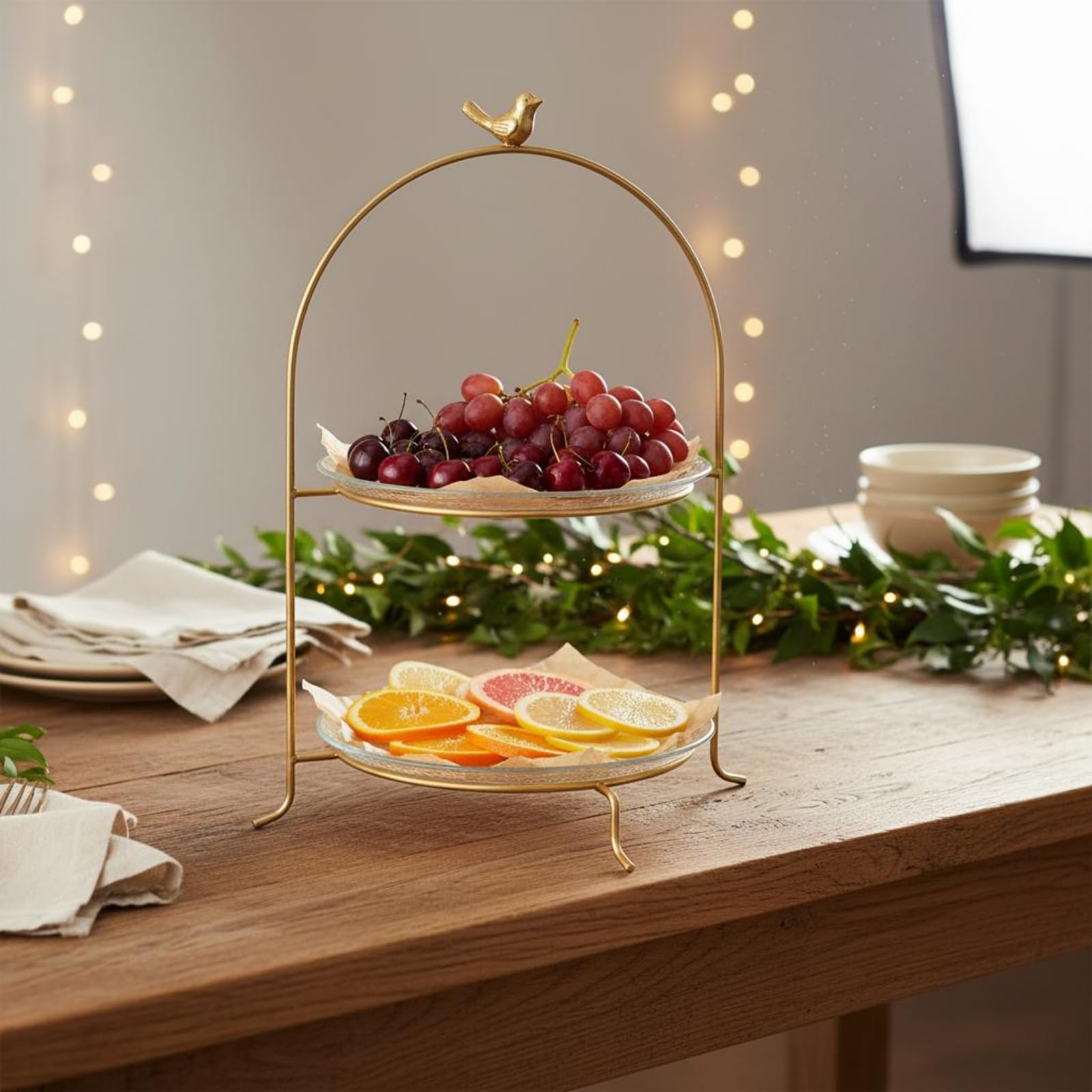 Bandeja para Postres Soporte Pastelero Base de Tarta Expositor de Repostería Soporte de Cupcakes con Presentación de Dos , Grande , Tres Niveles Con Plato De Cristal