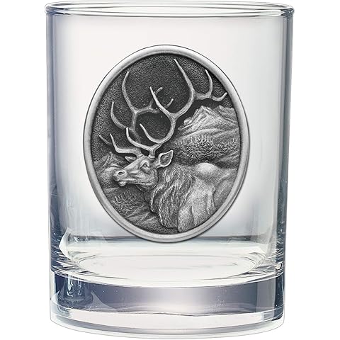 Heritage Pewter Elk Double Old Fashioned | Double Rocks Glass 14 OZ for Liquor | Expertly Crafted Pewter Glass