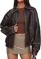 PRETTYGARDEN Women's Oversized Faux Leather Bomber Jacket - Zip-Up Motorcycle Style for Fall Winter Spring Outfits