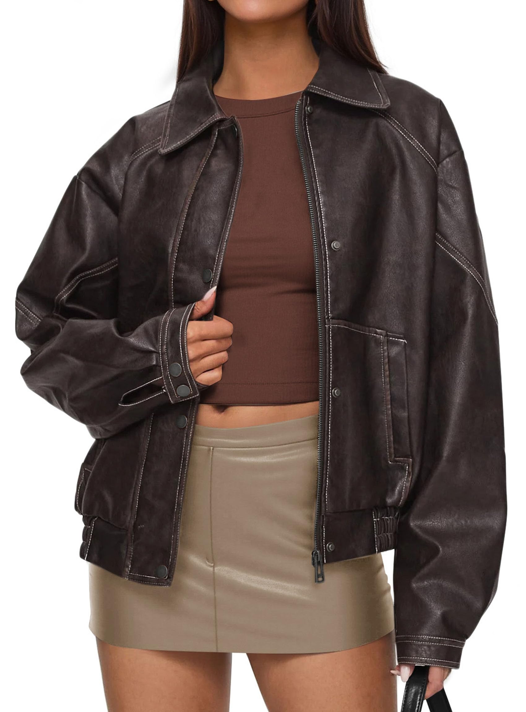 PRETTYGARDEN Womens Oversized Faux Leather Jacket Fall Winter Outfits