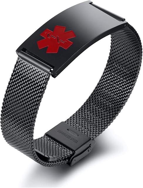 VNOX Medical Alert Bracelets for Men & Women Kids with Free Engraving Adjustable Stainless Steel Mesh Emergency Medical ID Bracelets Wristband