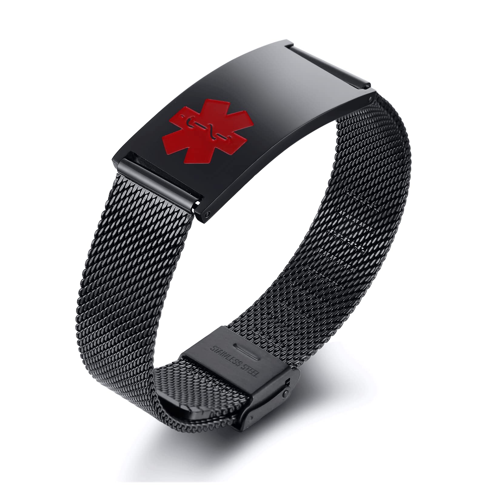 VNOX Stainless Steel Customization Personalized Medical Alert ID Adjustable Silicon Cuff Bracelet