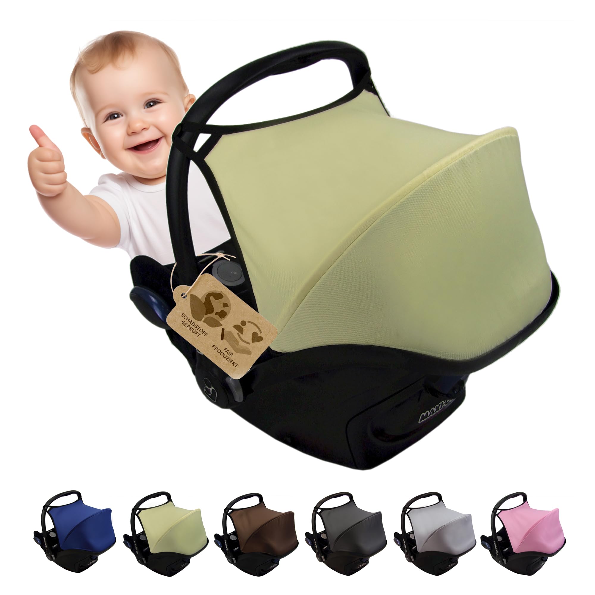 Sonnenverdeck Sonnendach [Sonnenschutz für Babyschale] kompatibel mit Maxi Cosi Cabrio Fix Gruppe 0 + GP (beige)