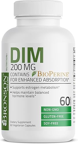 Miniatura 4 de Bronson Suplemento DIM de 200 mg de diindolimetano con BioPerine para una absorción mejorada, metabolismo de estrógeno y mantiene niveles hormonales