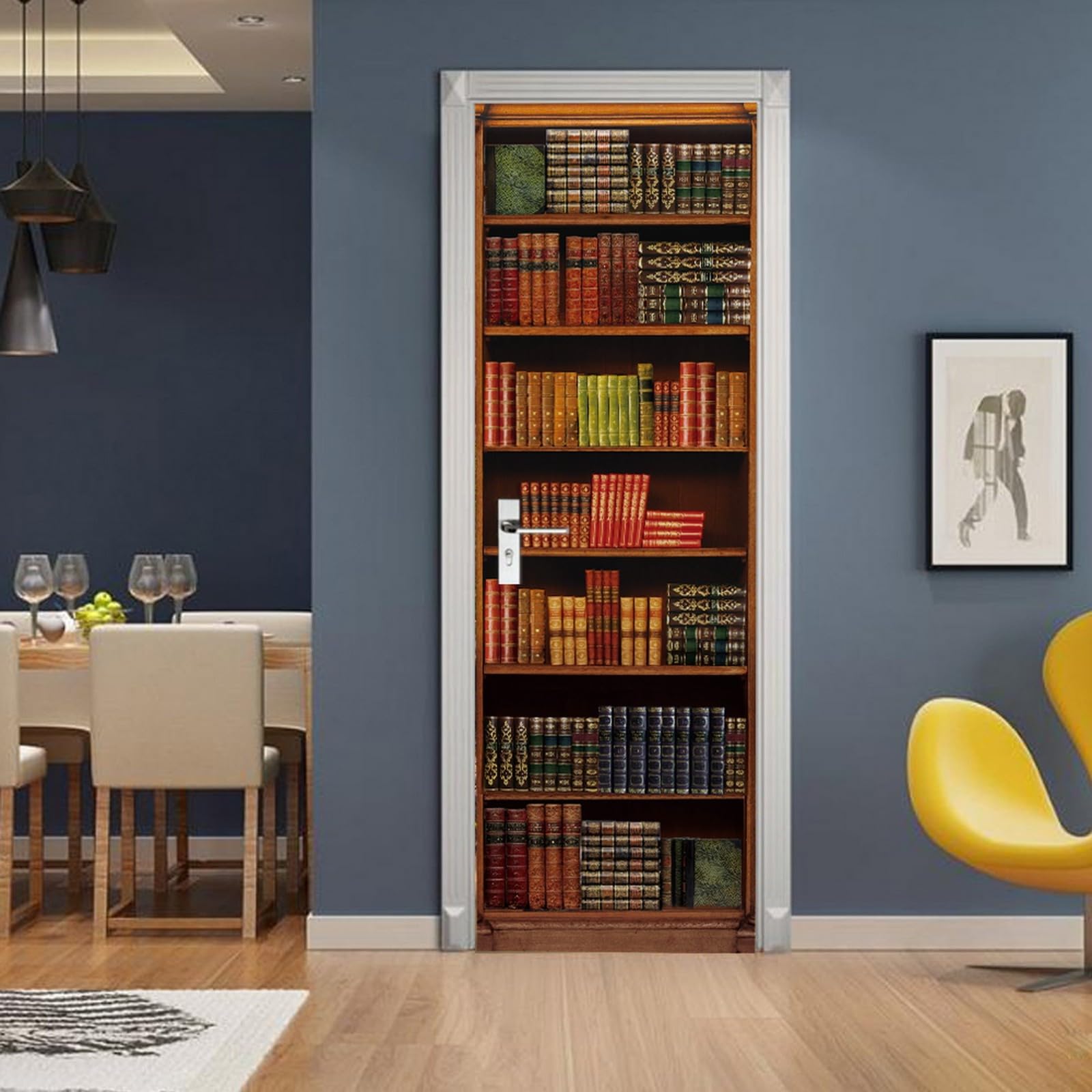 A.Monamour Adesivo Porta Autoadesiva 3D Vecchi Libri Sullo Sfondo Della Libreria Scaffale In Legno Vinile PVC Adesivi per Porte Interne Pellicola Adesiva Poster Murale Parete Carta da Parati 85x215cm