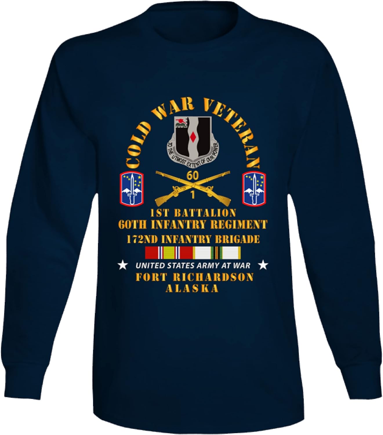 Army - Cold War Vet - 1st Bn, 60th Inf - 172nd in BDE - Ft Richardson Ak W Cold SVC X 300 Long Sleeve