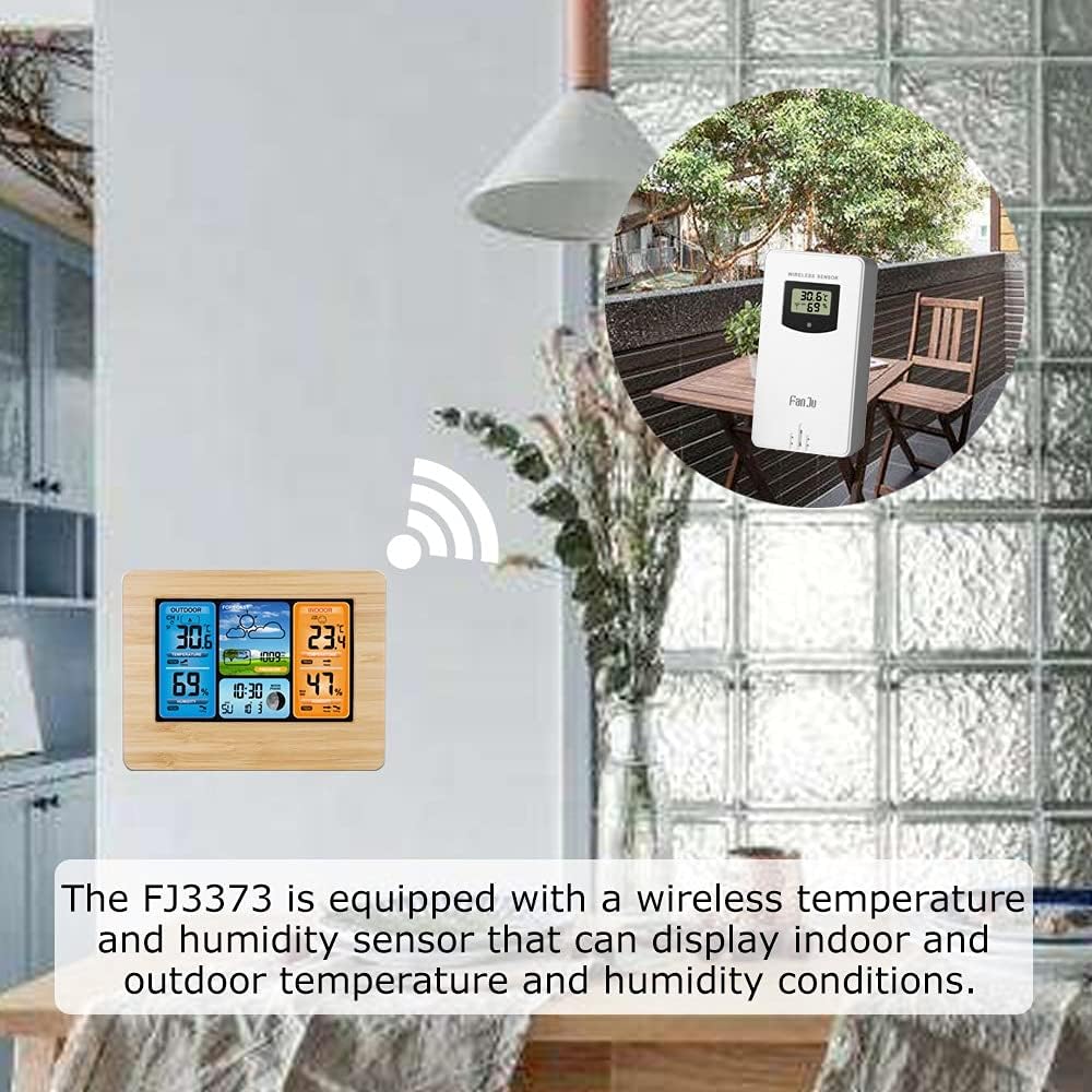 JSEIAJB Weather Station Wall Clock Indoor Outdoor Temperature Humidity Barometer Alarm Clock Moon Phase