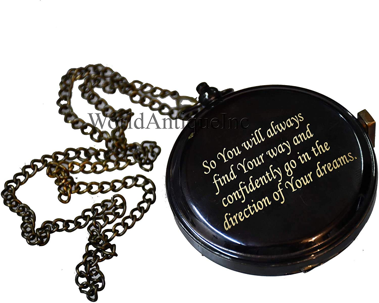 WOANIN Gravierter antiker Taschenkompass personalisiert/Personalized Geschenkidee für geliebte Menschen (schwarzes Finish nur Kompass)