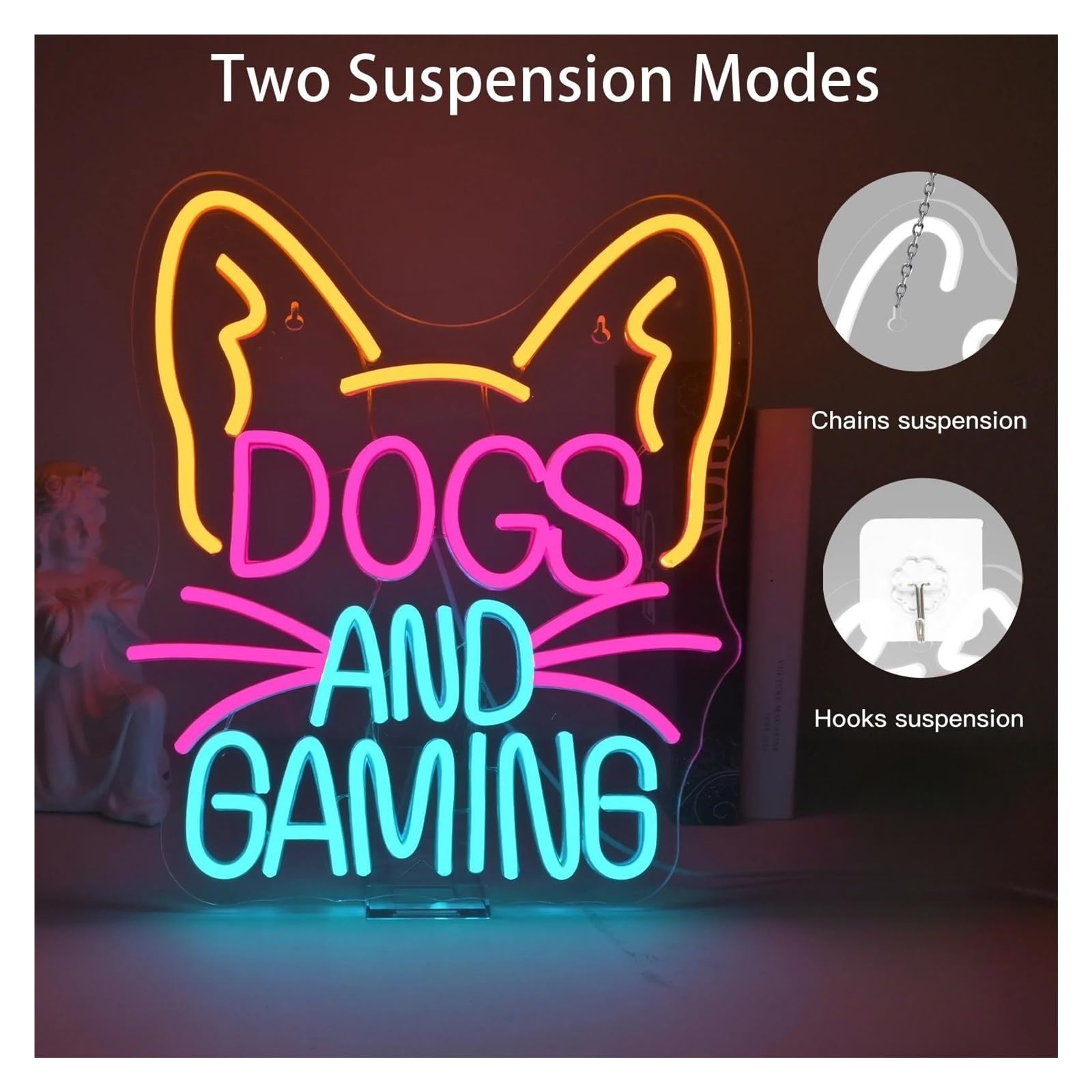 Wiszące neony artystyczne Dogs And Gaming Neonowe Światło LED Zasilane Przez USB Do Sklepu Z Artykułami Dla Zwierząt Sklep Pokój Gier Sypialnia Salon Dekoracja Ścienna 32cmx36.5cm