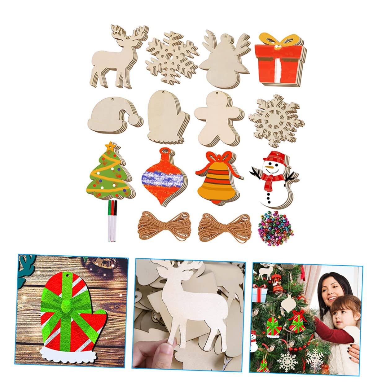 BESTonZON 3ensembles Décoration De Noël Lot De Pendentifs Bois à Peindre Pour Sapin Ornements De Noël Personnalisables Accessoires De Création Artisanale Pendentifs Vides