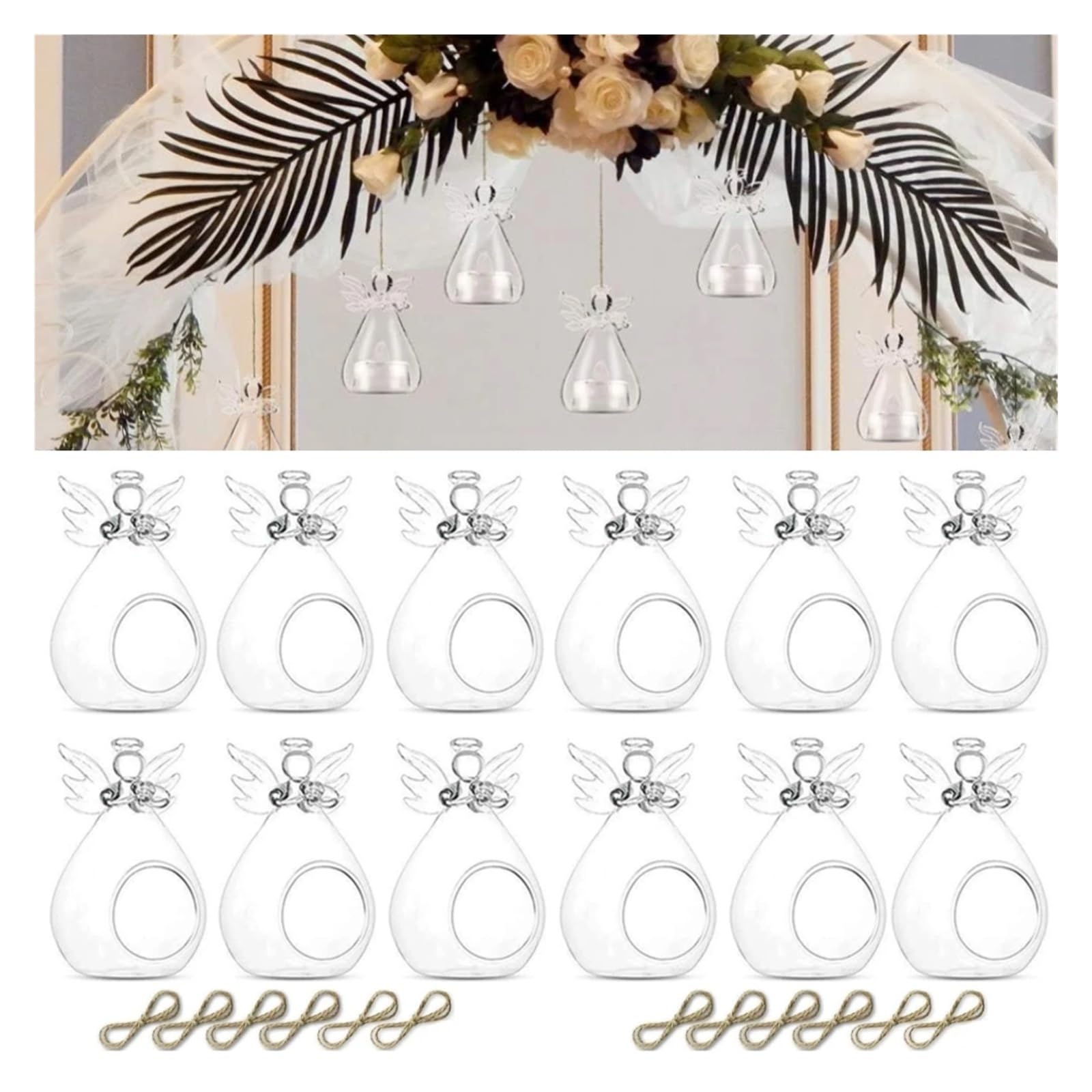 Portavelas de Cristal con Forma Ángel, candelabro Colgante Creativo for decoración Mesa Boda y Fiesta, 3/6/12 Uds(6Pcs Clear)