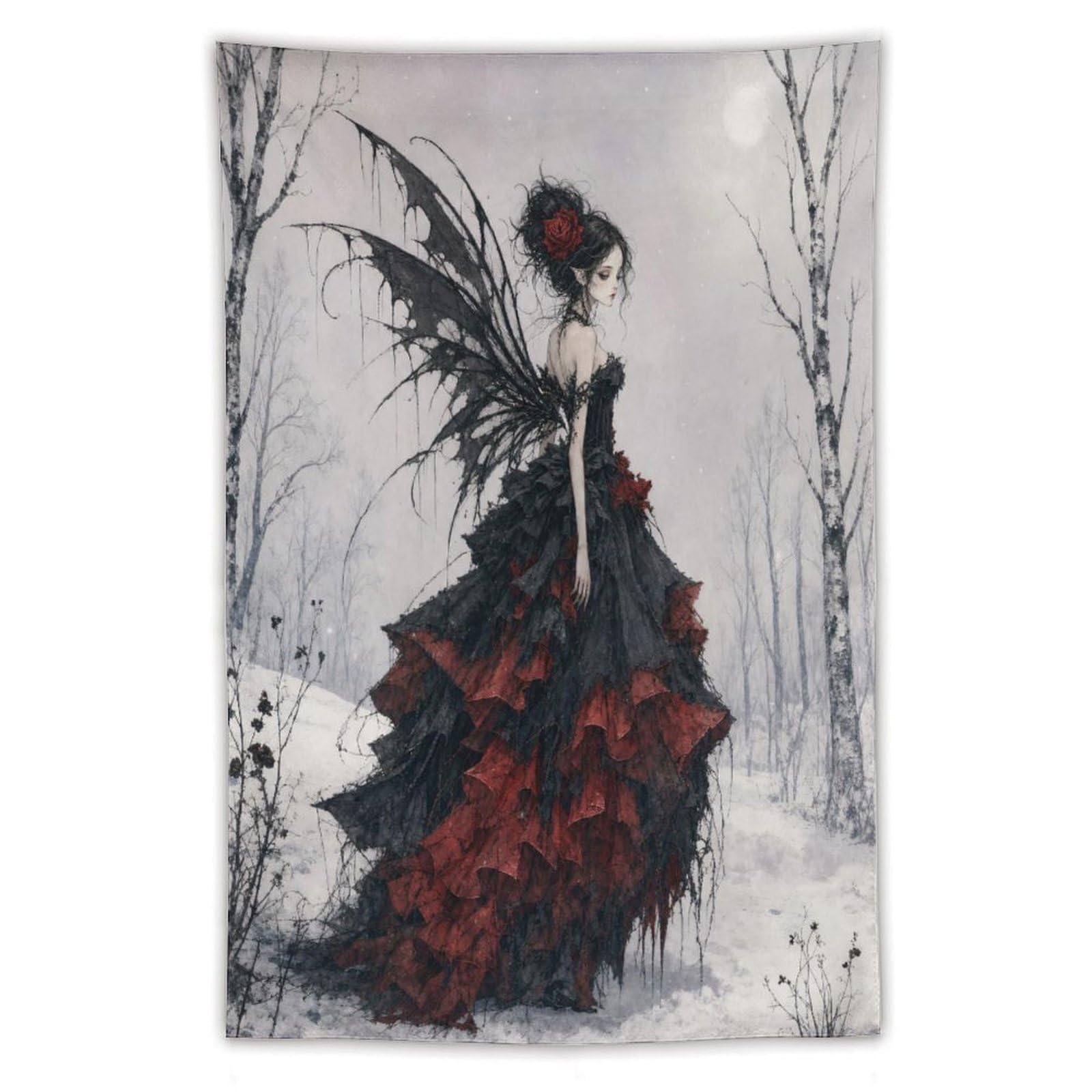 H3B8U2Y5 Gothic Fairy in Snow Wall Tapestry, Gothic Oil, College Dorm