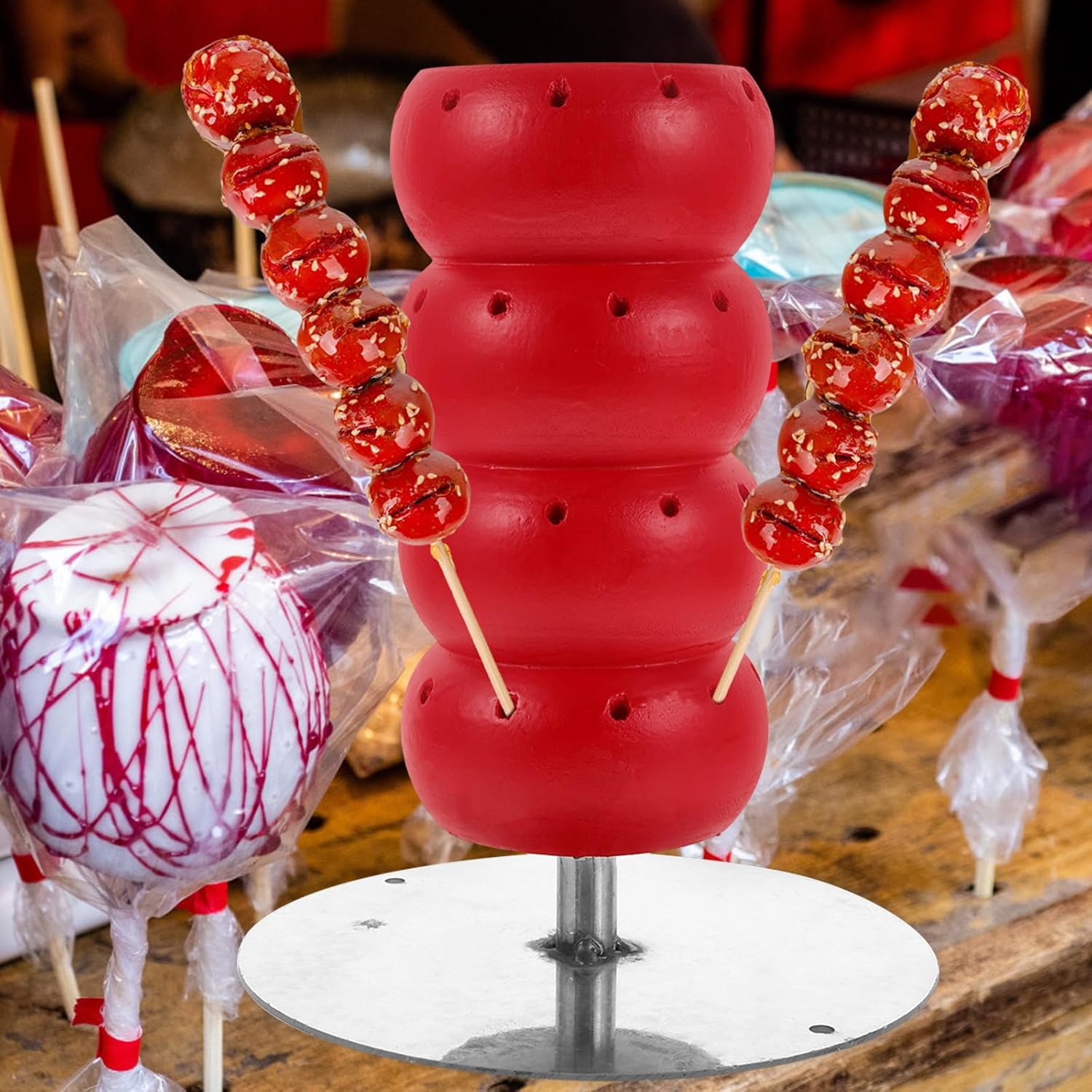 Alipis Wooden 4-tier Candied Fruit Lollipop Display Stand with Fixed Candy Holder for Party and Household Dessert Presentation