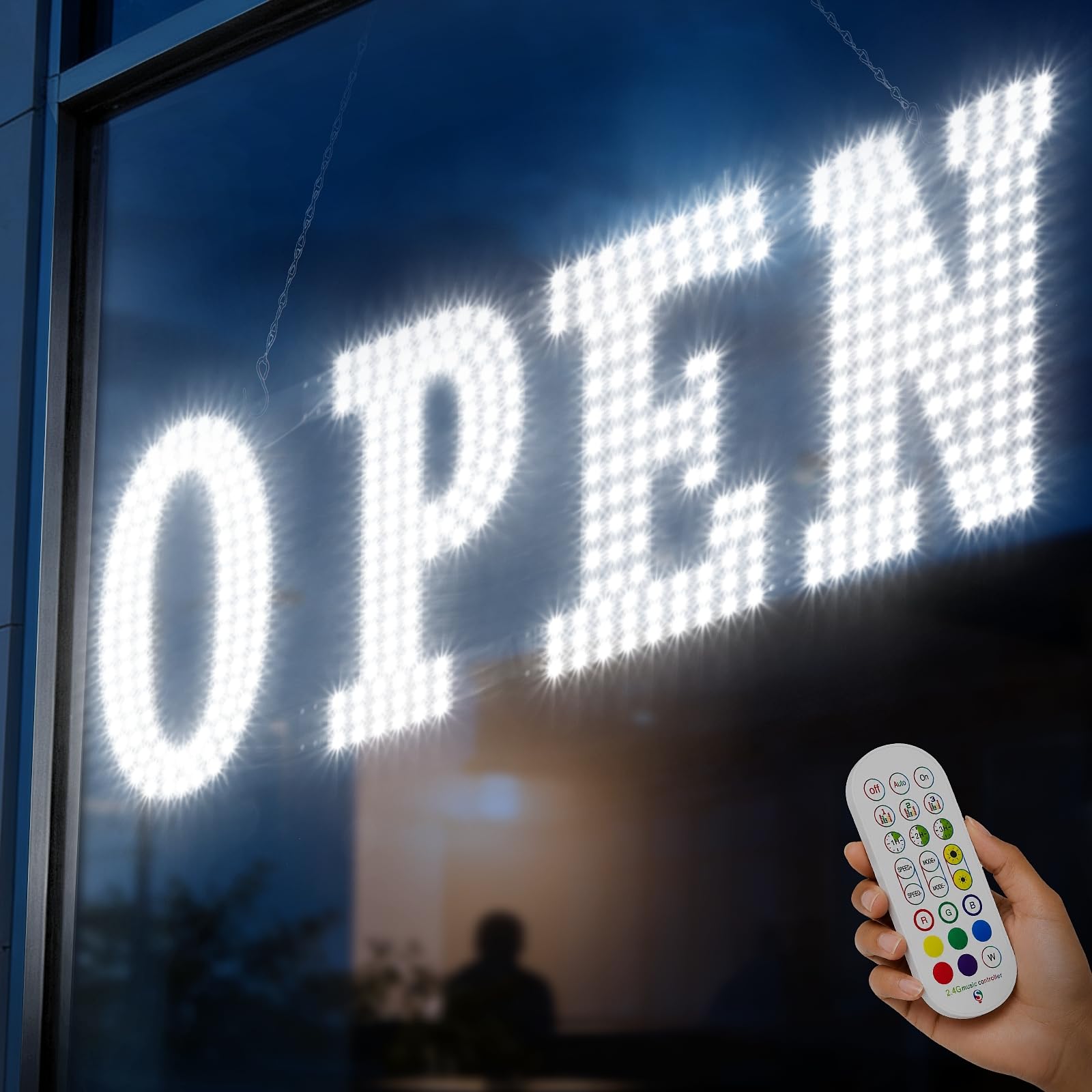 Letrero LED abierto para negocios, 48 x 17 pulgadas, extra grande, con control remoto, 16 colores, 22 modos de luz, 10 niveles de brillo, 10 velocidades de flash, cuenta regresiva de 1 hora, 2 horas