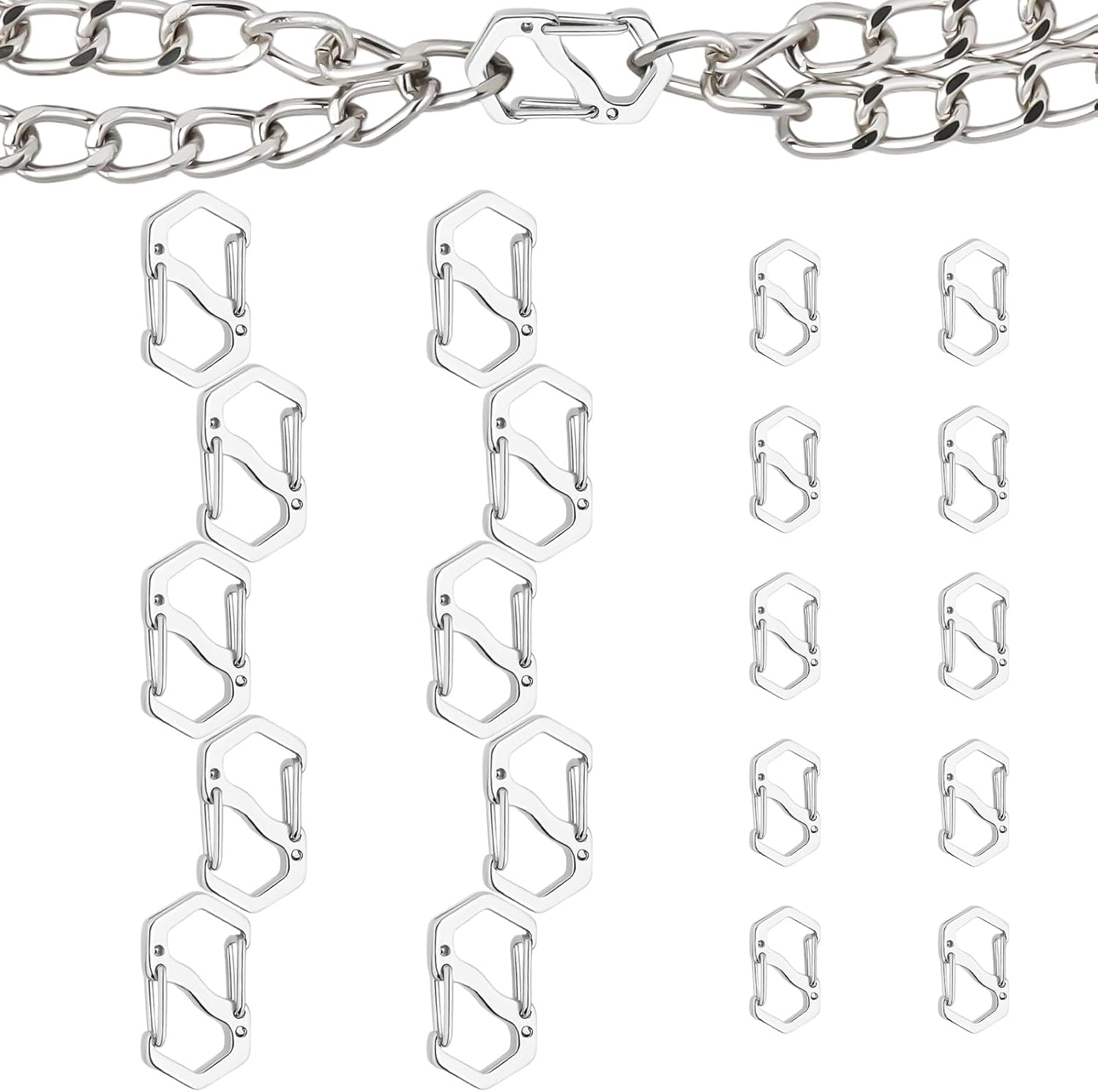 20PCS Double Opening Lobster Clasp Sliver Clasp Charm Clasp Stainless Steel Necklace Shortener 2 Sizes Bracelet Clasps and Closures Jewelry Clips Connectors for DIY Jewelry Making (Small &Large)