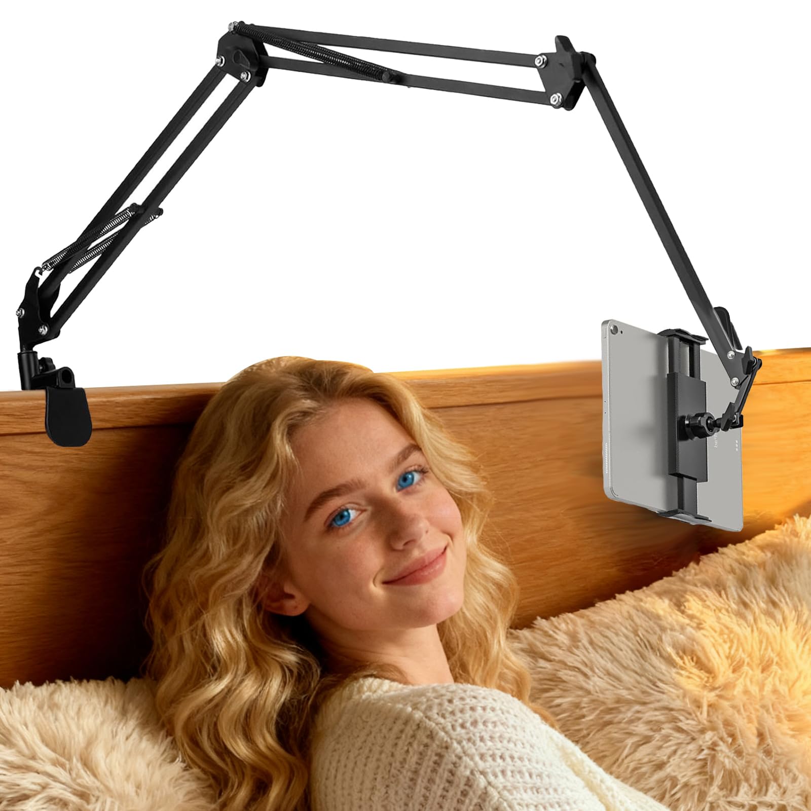 Support Telephone Lit, Flexible Long Bras Rotation 360° Réglable, 4,7-12,9 Pouces, Lisez en Position Allongée sans Avoir à Tenir Votre Kindle, Votre Téléphone Portable ou Votre Tablette