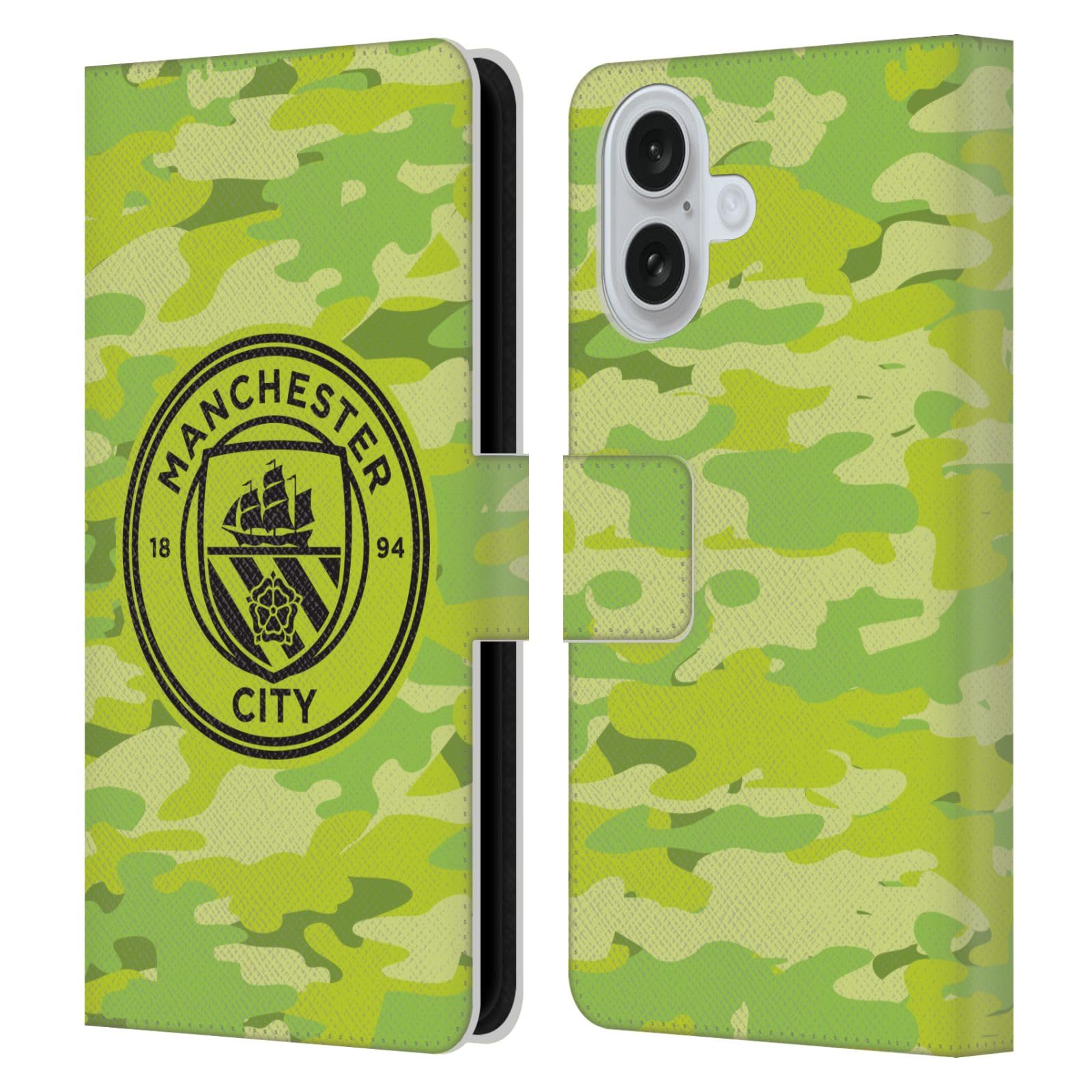 Head Case Designs Officially Licensed Manchester City Man City FC Goalee Mono Badge Camou Leather Wallet Case Compatible With Apple iPhone 16