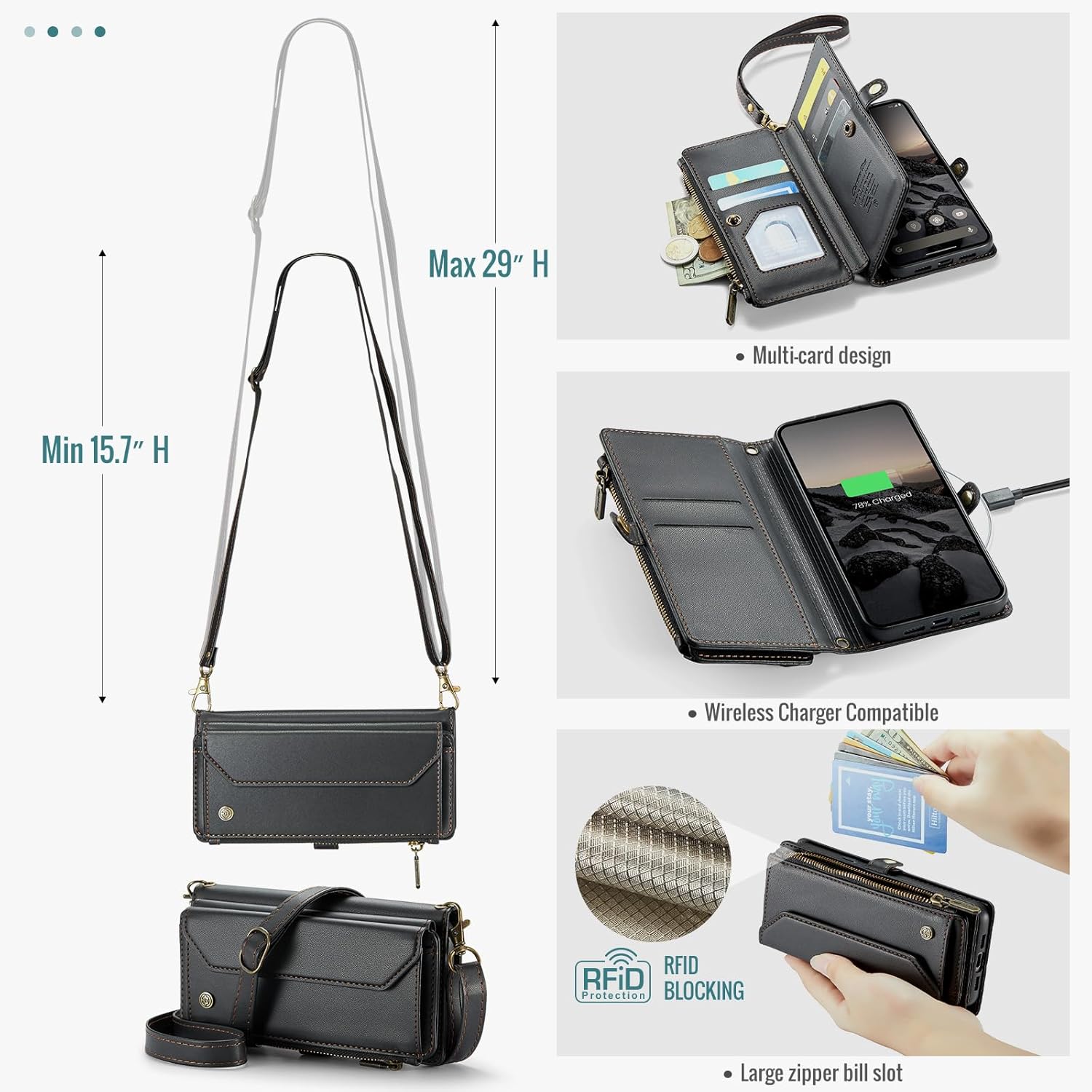 for Google Pixel 10a 6.3" Case, Women Men Multi-Function Wallet Case with Stand RFID Blocking Includes Shoulder Strap Wrist Strap Google Pixel 10a (Black)