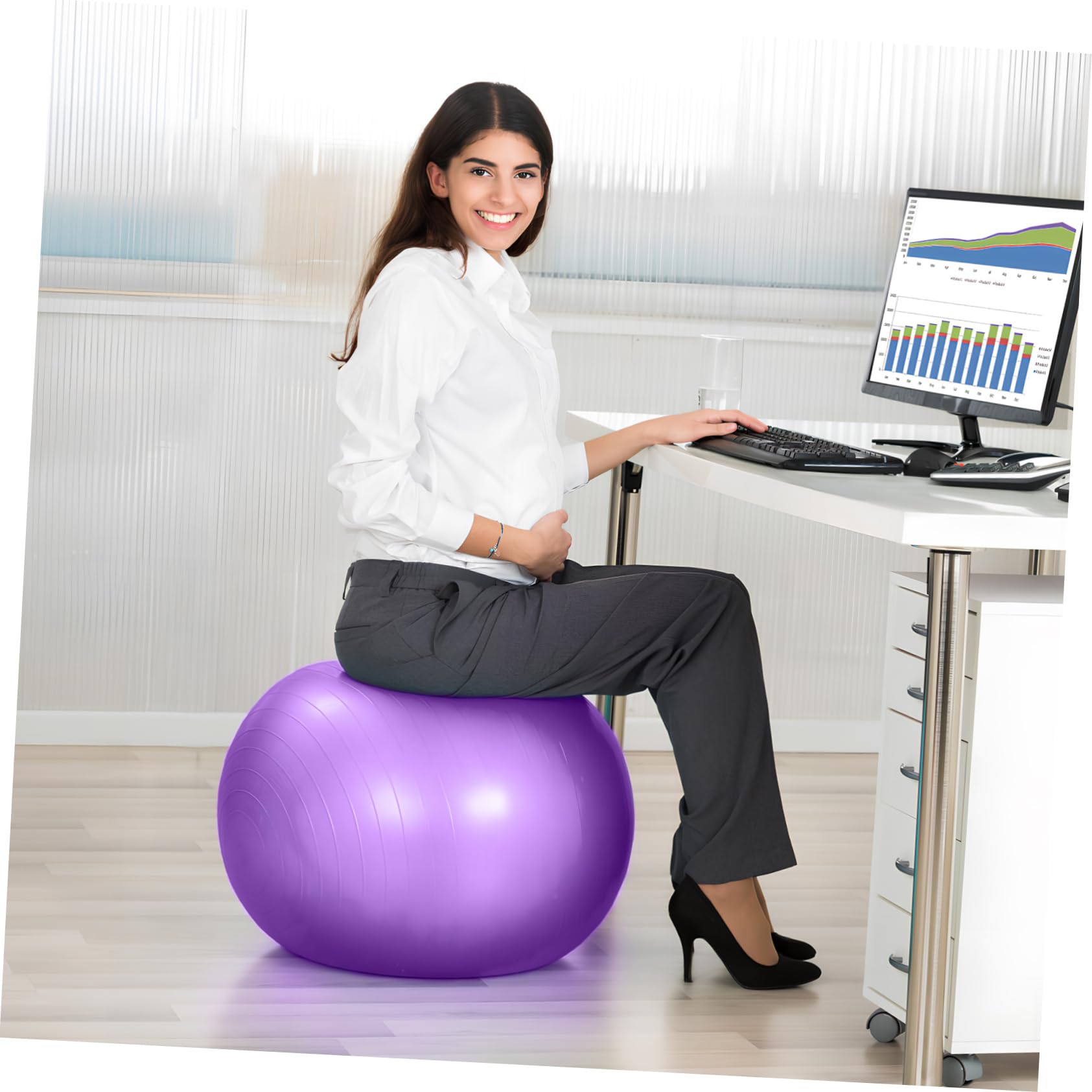 Mikikit Pelota de Pilates y Yoga de PVC Púrpura, Gruesa y Resistente al Desgaste, con Inflador, para Rutinas de Entrenamiento y Ejercicio