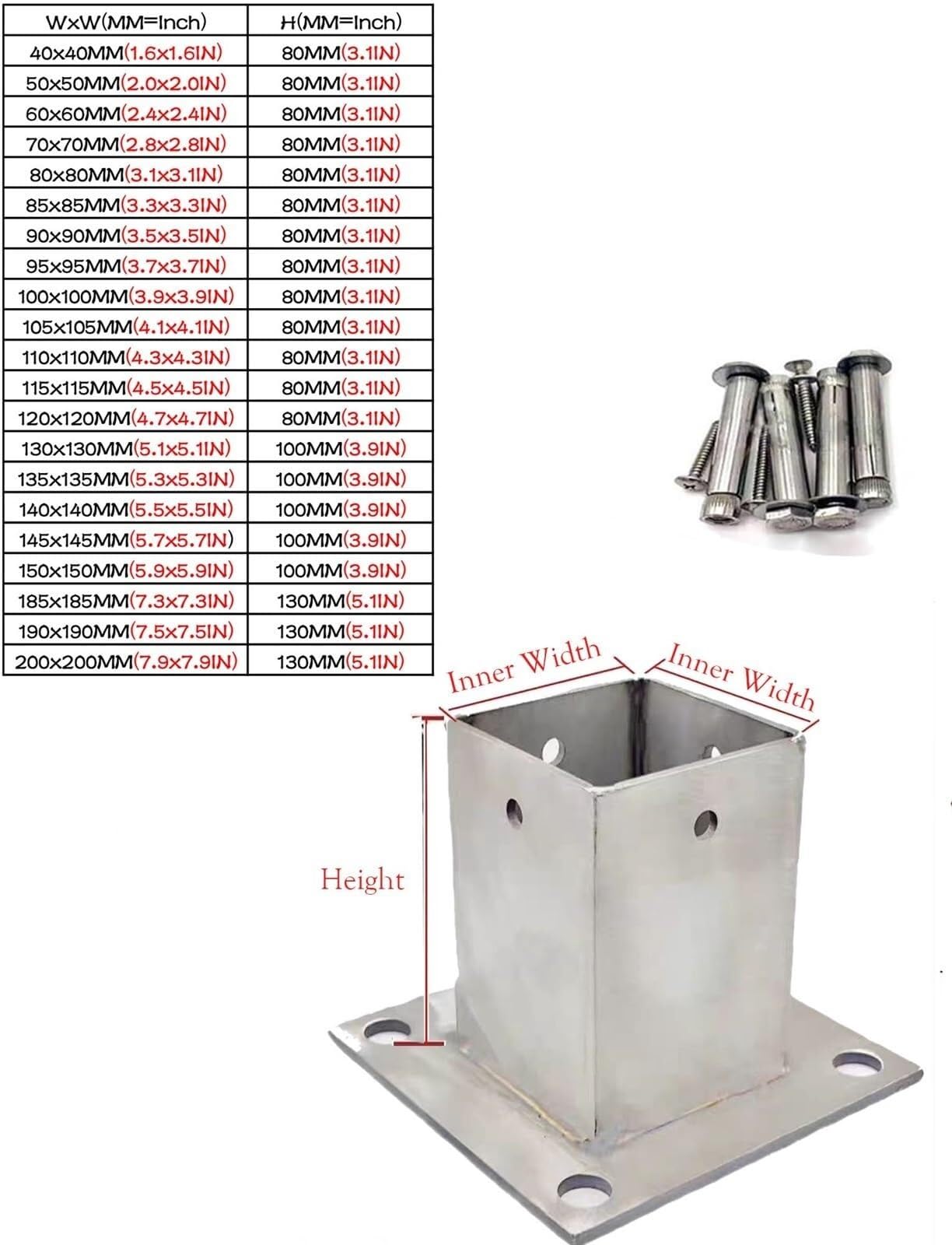 Soporte Para Vallas, Soportes Para Pérgola, Para Vallas De Madera | Casquillo Atornillable Para Postes De Madera, Agujeros Preperforados, ,Acero Inoxidable(9 pcs,3.3x3.1IN/85x80MM)
