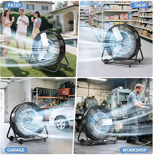 Miniatura 9 de LifePlus Ventilador de tambor industrial de 30 pulgadas, 14000 CFM 550W, ventilador de aire de alta velocidad de 3 velocidades, ventilador de metal