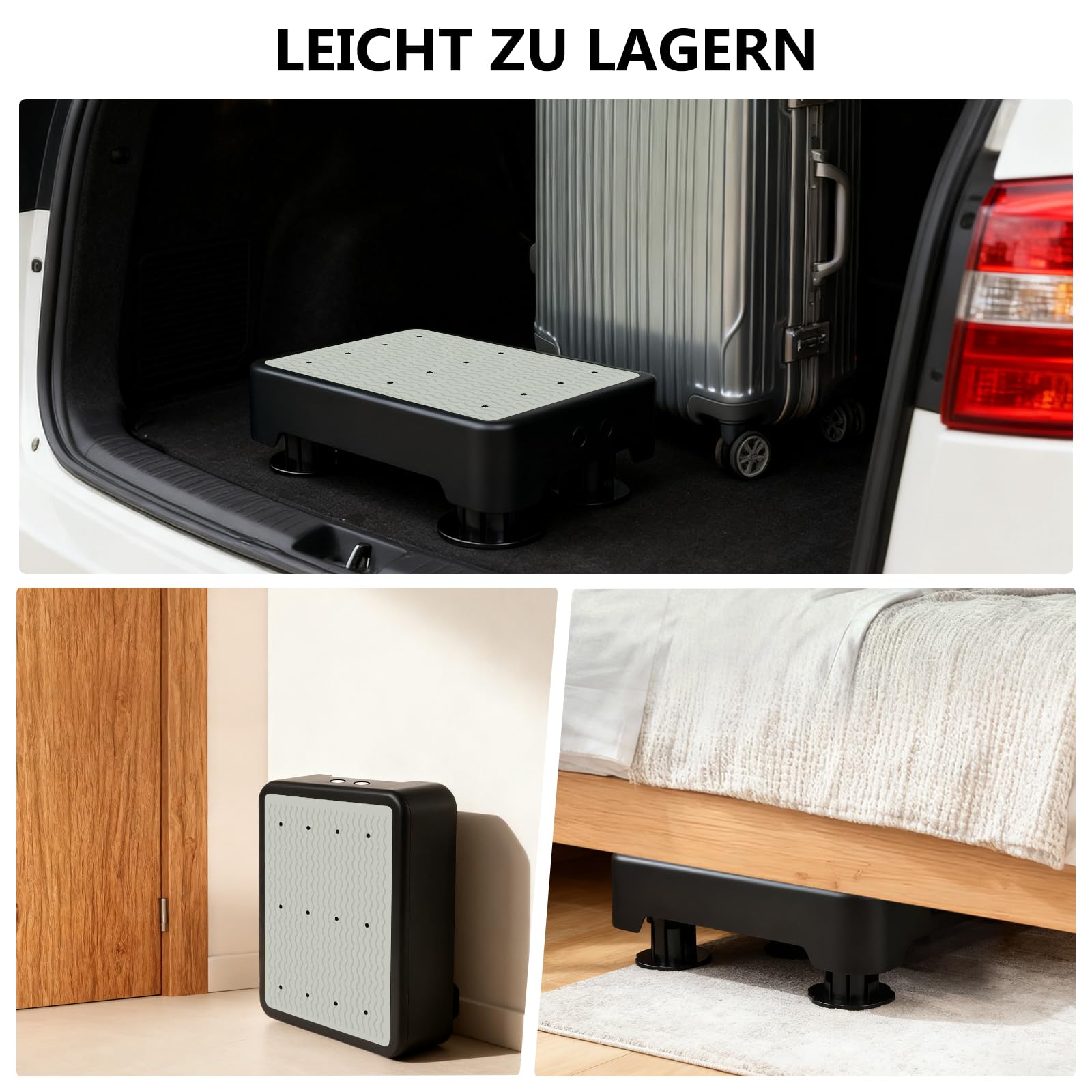 Taburete Antideslizante Ajustable, Escalón con 3 Niveles de Altura, Capacidad 250 kg, Ligero y Portátil para Adultos y Ancianos, Ideal para Hogar y Exteriores
