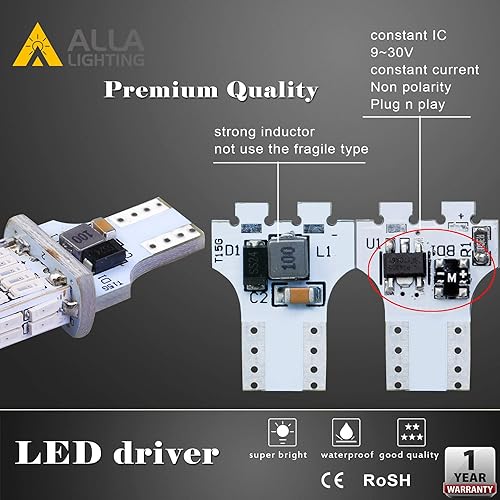 Miniatura 10 de Alla Lighting 2600lm T10T15 912 921 LED estroboscópico de marcha atrás de reversa, 3 bombillas de luces de freno, 6000K blanco súper brillante 922