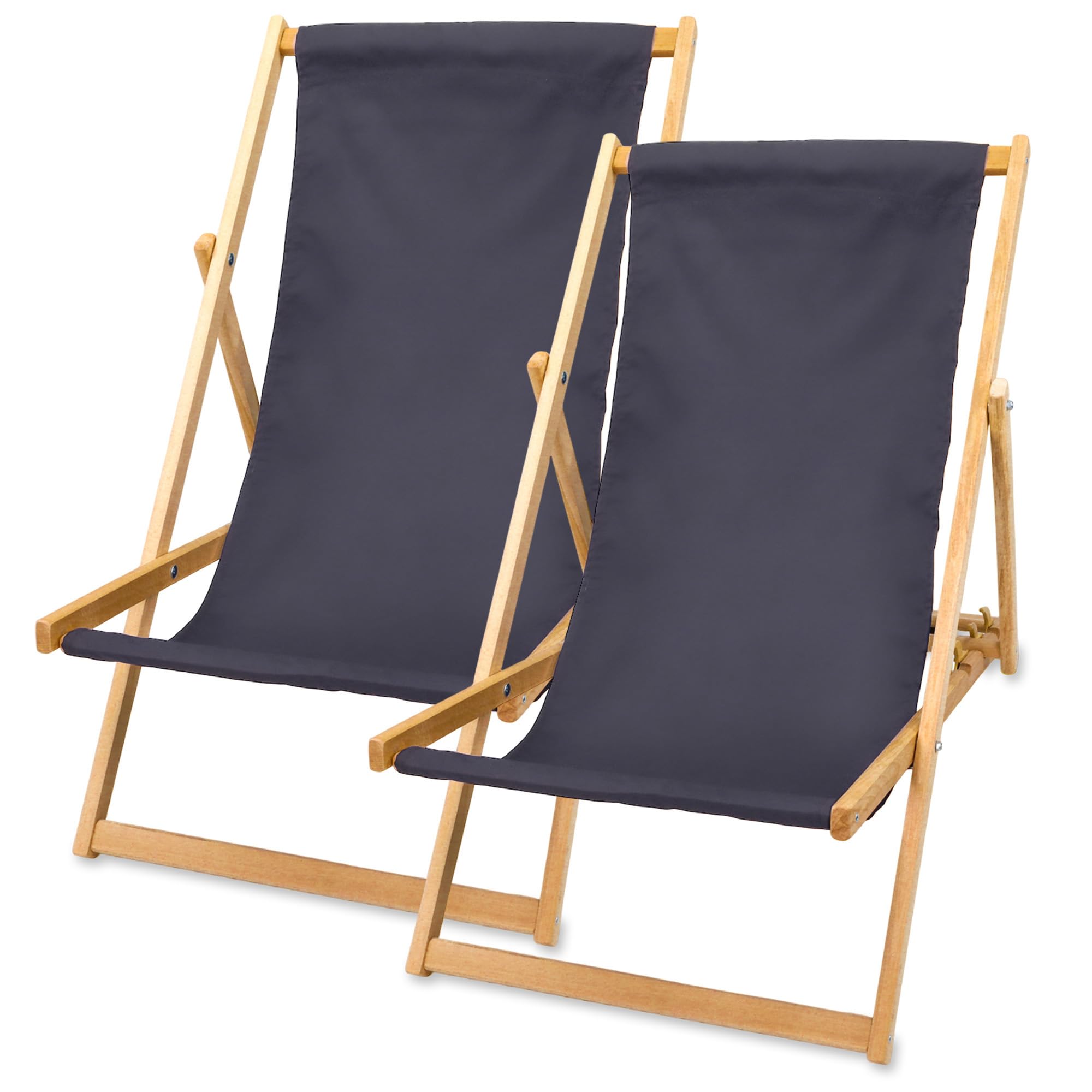 Tumbona Plegable 2 Piezas - Tumbona de jardín, Silla Plegable, Tumbona Plegable de Madera, Tumbona de Playa, Silla de Playa, Silla Plegable de Madera, Capacidad de Carga máxima 120 kg Gris