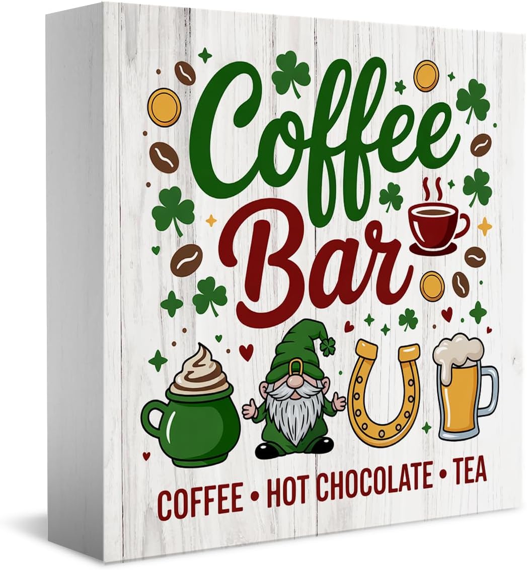 St Patricks Day coffee station decor, But First Coffee Sign Rustic Farmhouse Kitchen Tiered Tray Decor, Bar Accessories Station Decorations 5 x 5 Inches