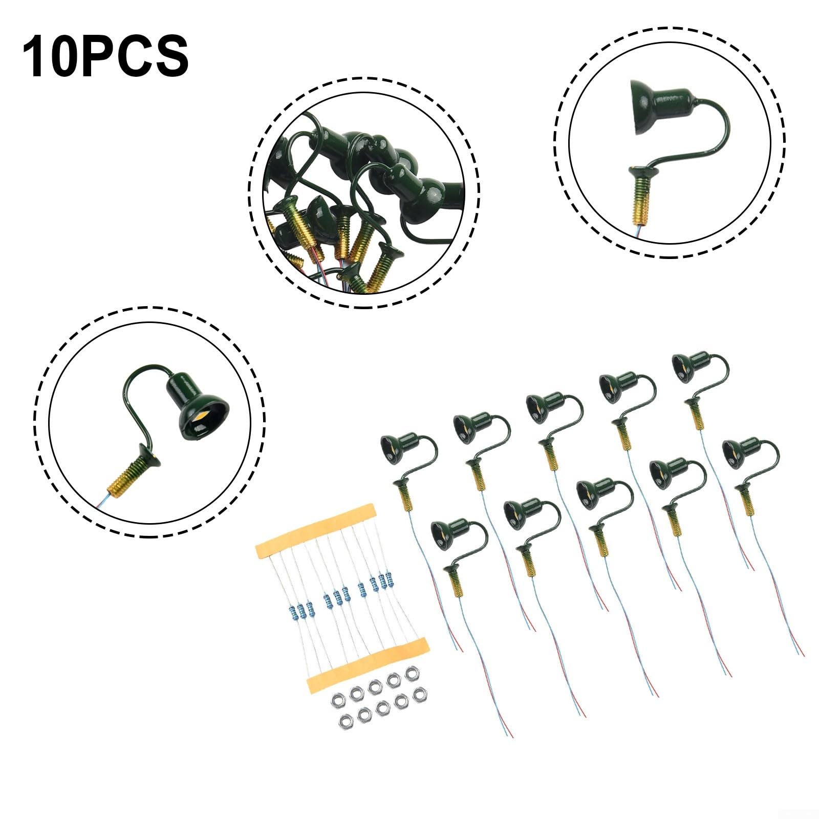 10PCS HO Scale Street Bracket Light Model Wall Lamp Posts LED Building For Model Railroads(Bottle Green)
