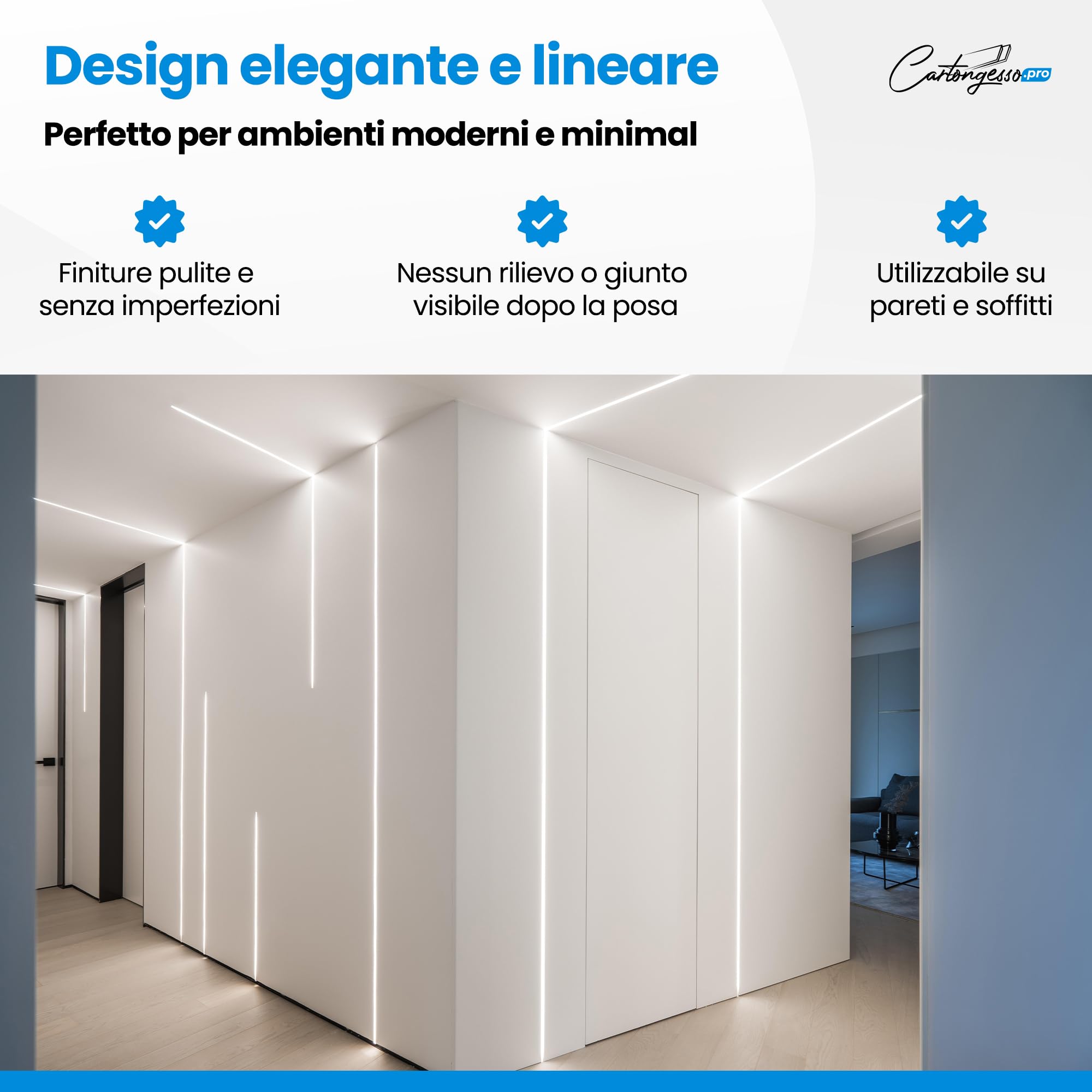 Profilo led cartongesso 2 mt x 12 cm| Profili Led Integrato nel cartongesso |Taglio di Luce Integrata nel Cartongesso | Profilo porta led in cartongesso 2 mt x 12 cm